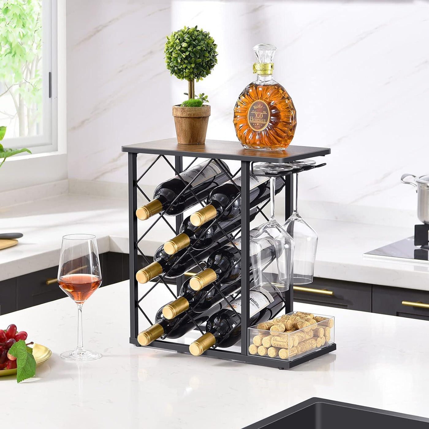 KINGRACK Wine Rack with Wood Tabletop & Storage Box - 8 Bottle - Massive Discounts