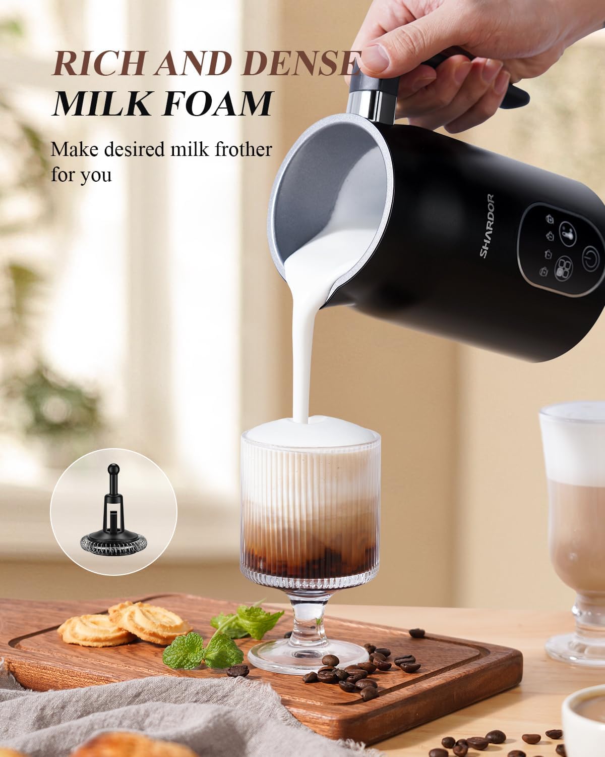 Milk Frother Electric 4 in 1 Steamer Warmer with 4 Temp Settings SHARDOR