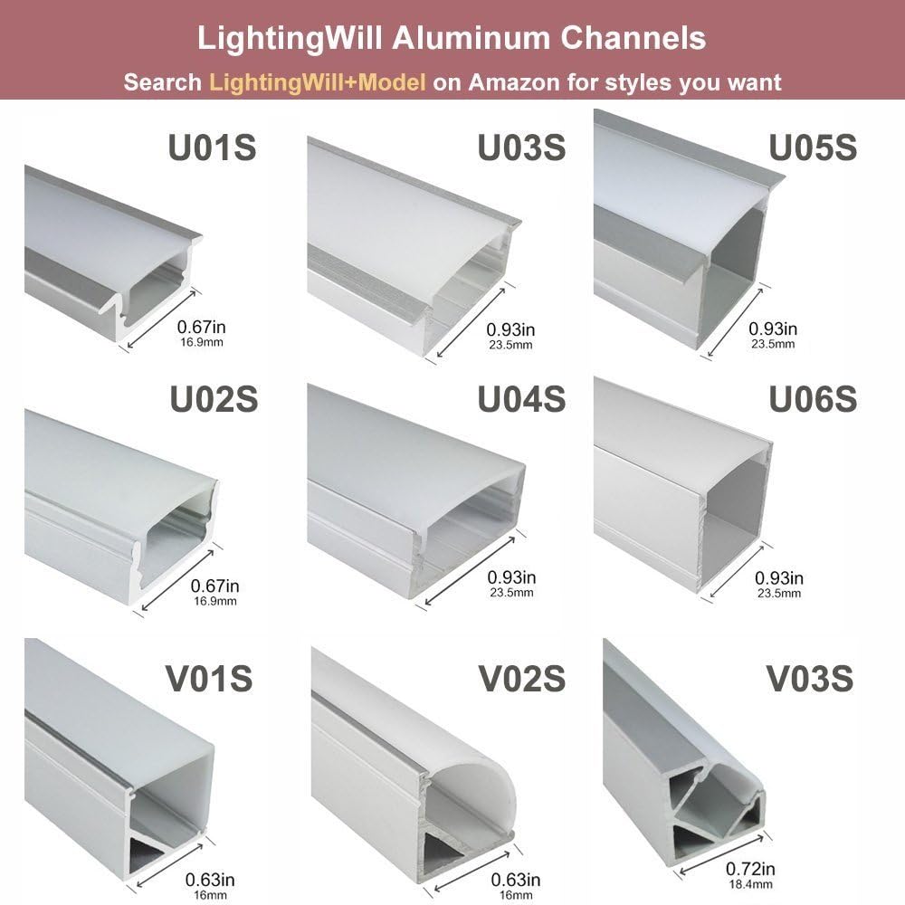 LightingWill 5-Pack Thicker LED Aluminum Profile, 3.3ft V-Shape, Silver