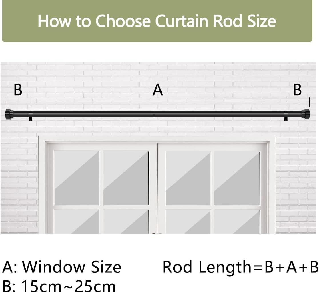 Adjustable Curtain Pole with Cap Finials: 210-310cm, Black, Brackets - Massive Discounts