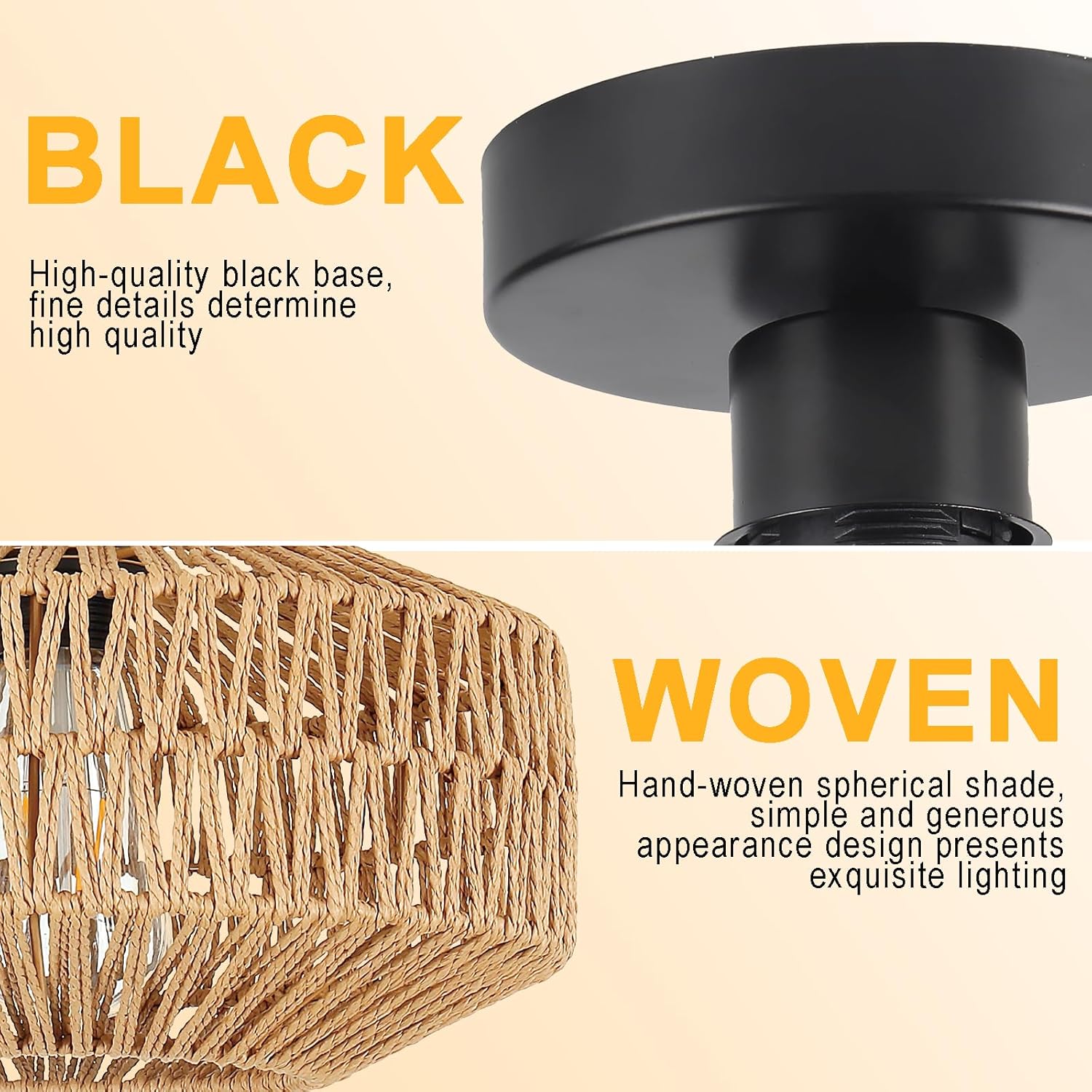 Schindora Boho Rattan Ceiling Light – E27 Rustic Braided Lamp Shade