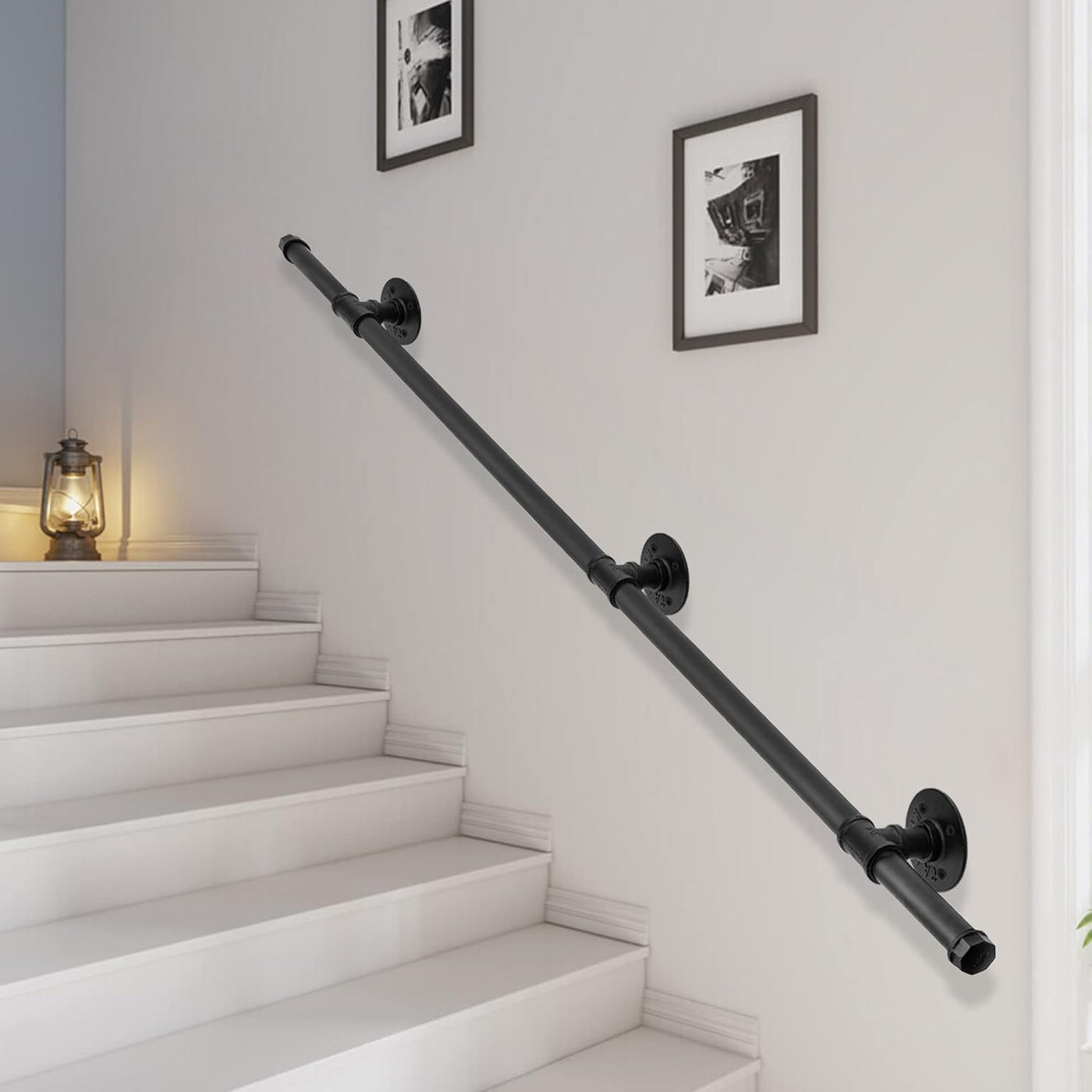 BQKOZFIN 6.6FT Metal Handrail, Non-Slip Iron Pipe, Wall Mount for Stairs, Black