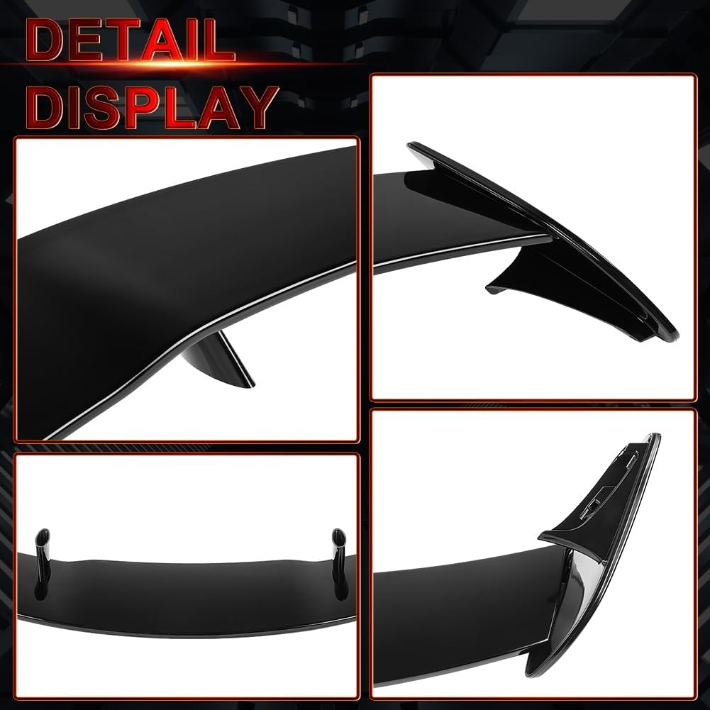 Black car spoiler with detailed views on a white background