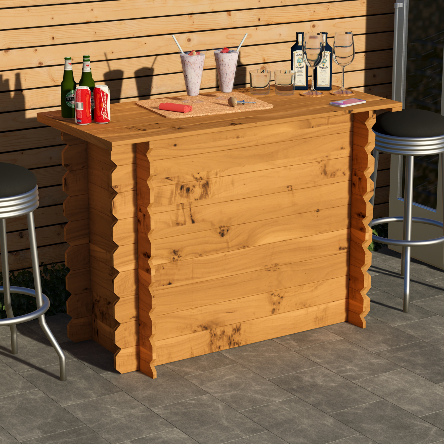 Corner Garden Bar Outdoor Wooden Interlock Drinks Bar Patio
