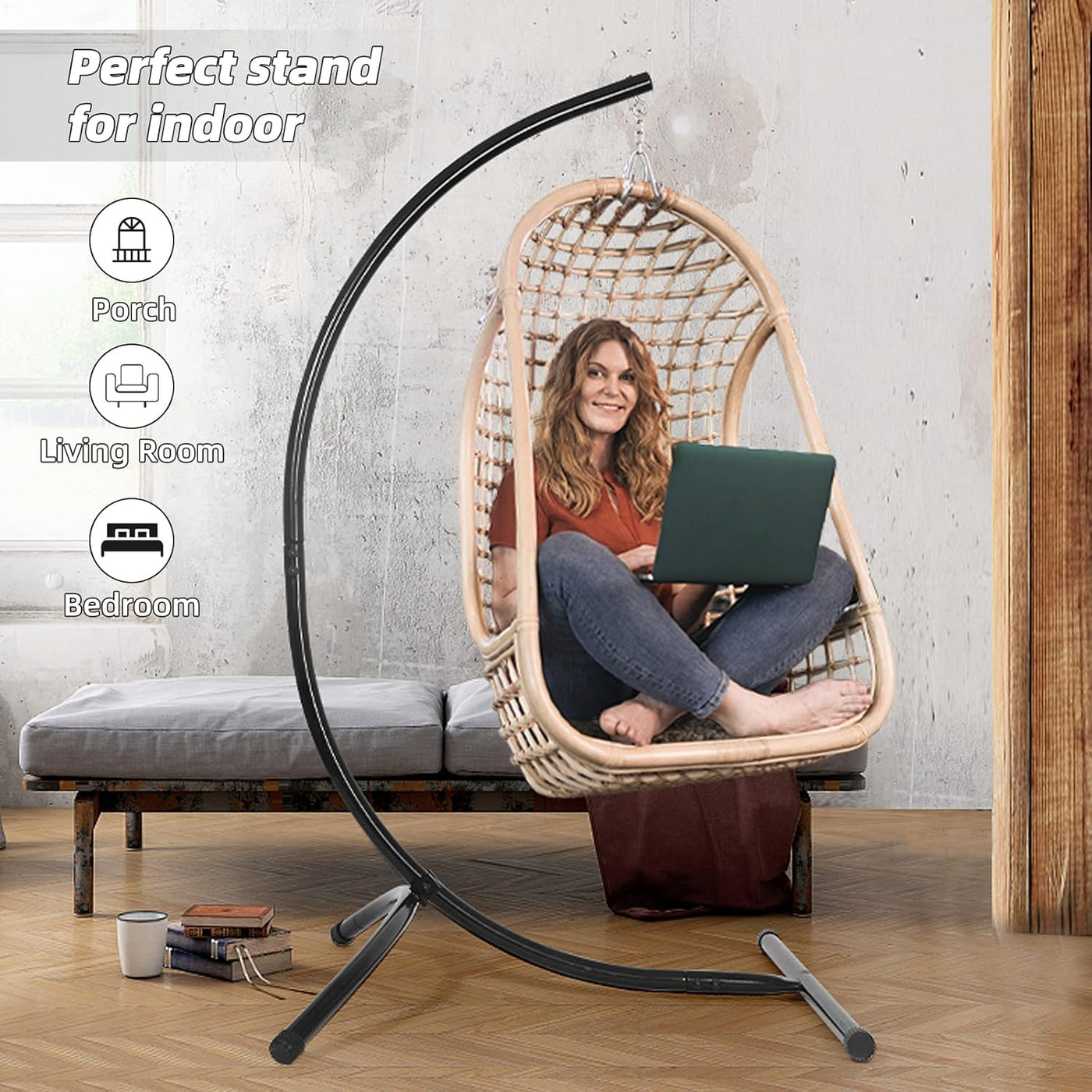 Hammock Chair Stand Only C Shape for Hanging Egg Swing Seat 350lbs GOUTIME