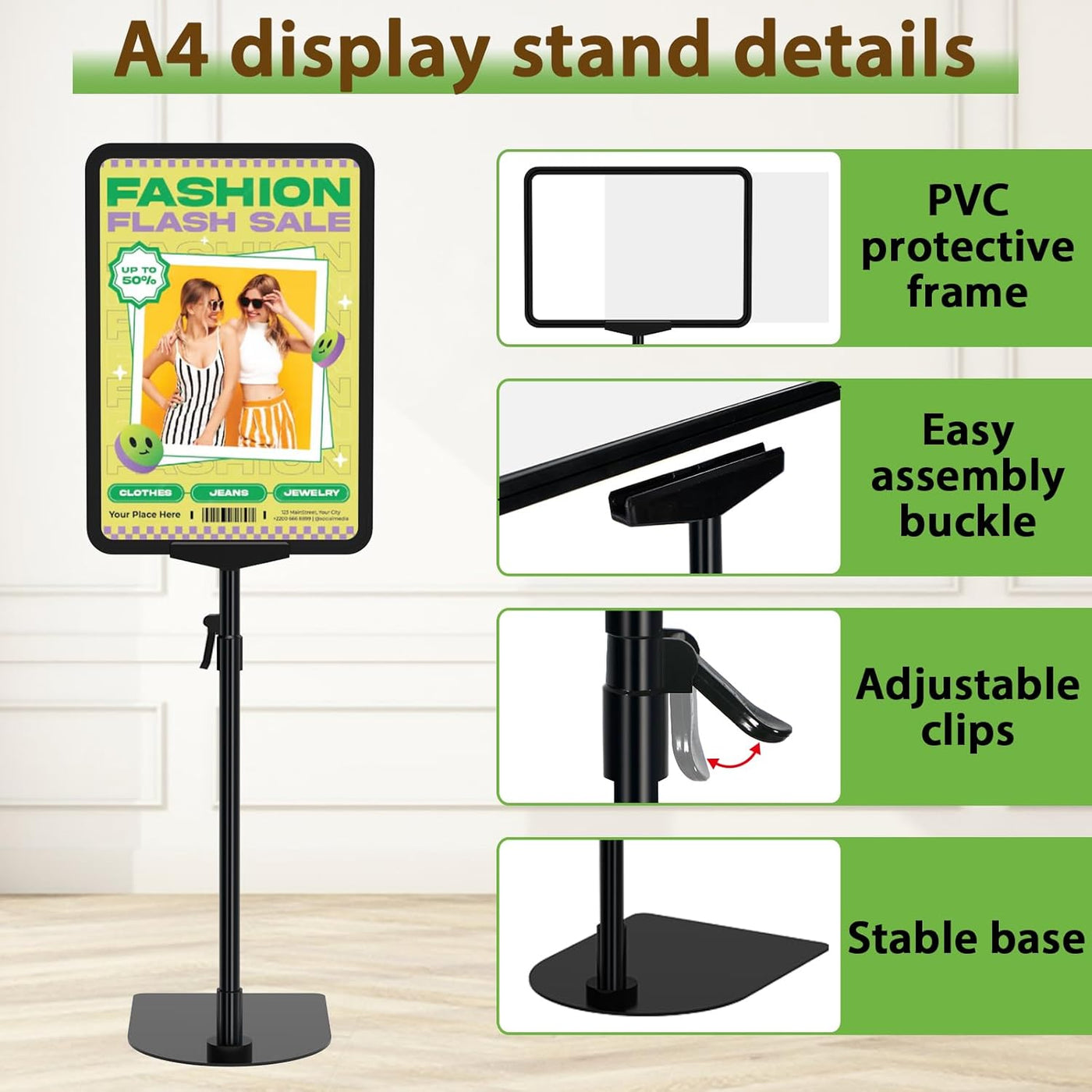 Newzealkids 2-Pack Adjustable A4 Display Stands Vertical & Horizontal Holders