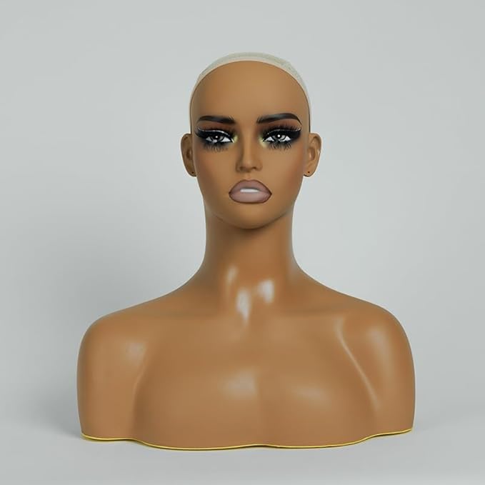 Mannequin Head with Shoulders PVC Wig Stand Bust for Hat Wigs Display