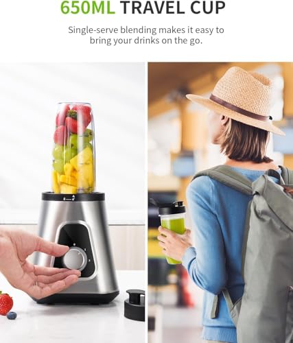 1200W Blender 2in1 Smoothie Maker 1.5L Glass Jug 650ml Travel Cup Silver GDOR