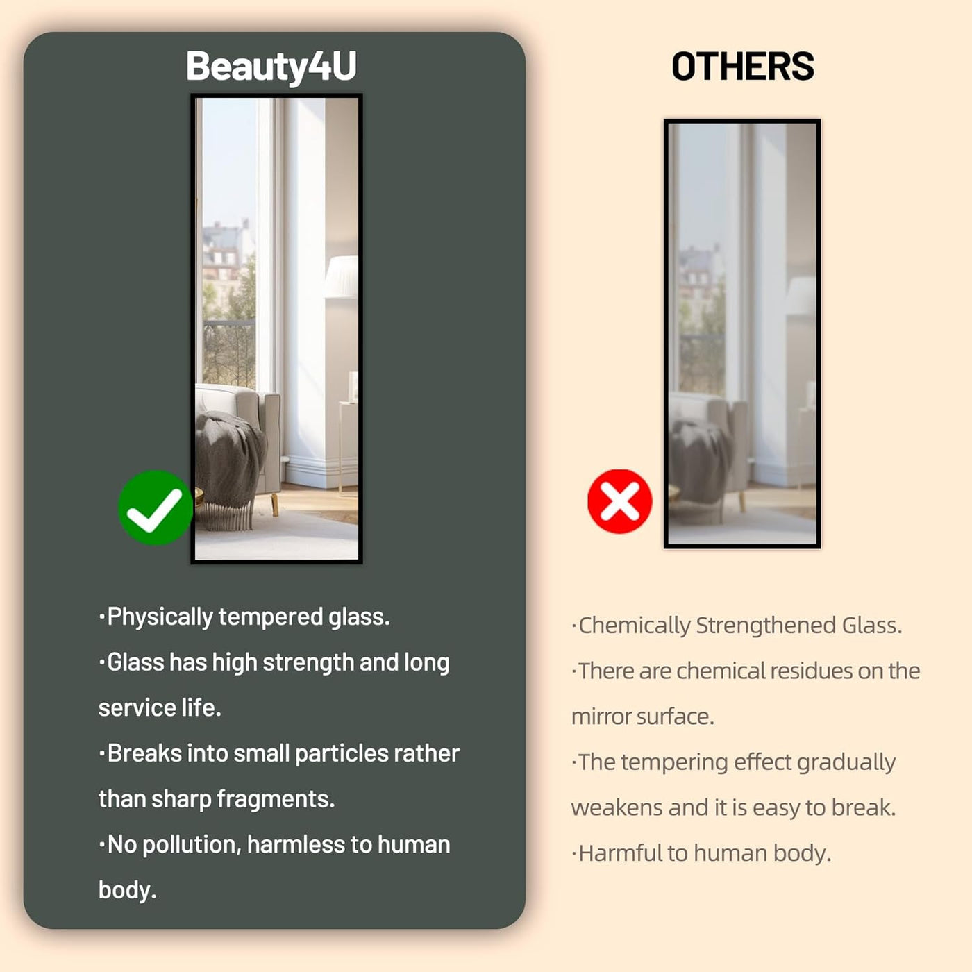 Full Length Mirror 150x40cm Free Standing Hanging Leaning Black Frame Beauty4U