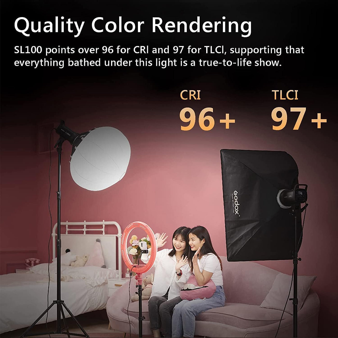 Godox SL100D 100W LED Video Light, 5600K, CRI96, Bowens Mount, 8 FX Effects