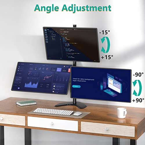 Triple Monitor Stand 27 Inch Free Standing Adjustable 22lb Arms WALI Black