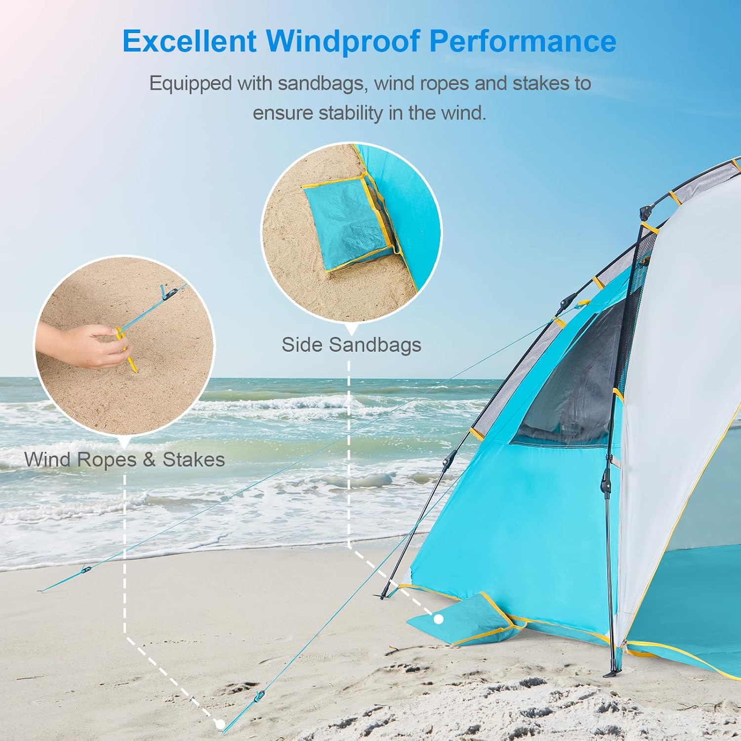 4-5 Person Beach Tent UPF 50+ Sun Shelter Portable Waterproof WolfWise