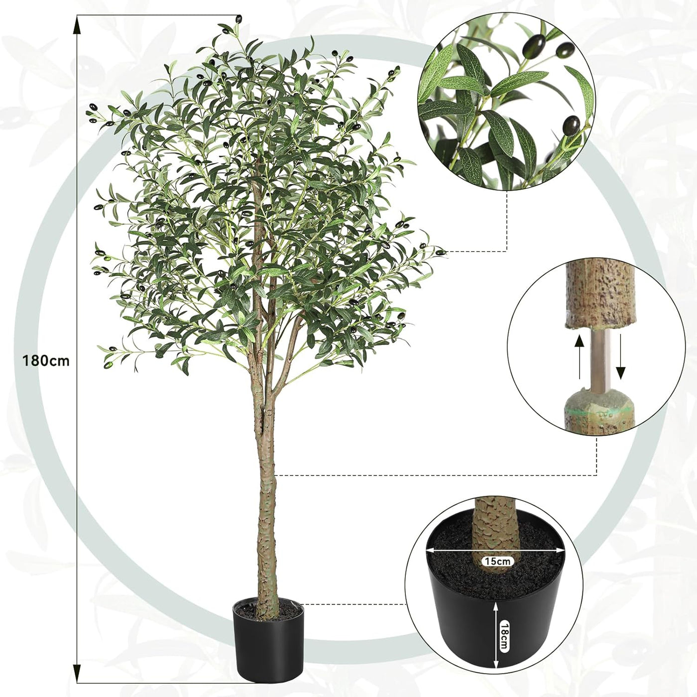 Artificial Olive Tree 6FT Faux Silk Lifelike Leaves Indoor Decor YOLEO