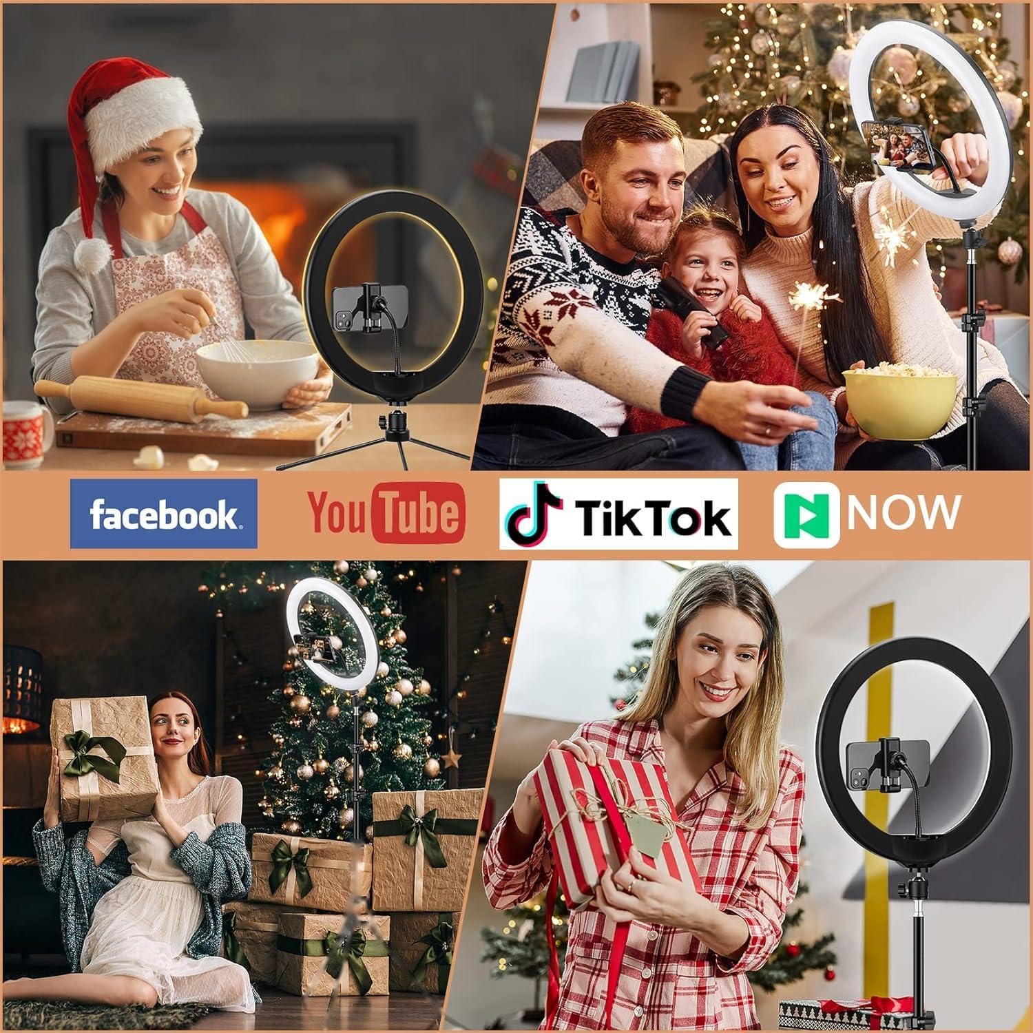 LIPETY 13'' Selfie Ring Light with Tripod, Phone Holder, 3-Color Dimmable LED