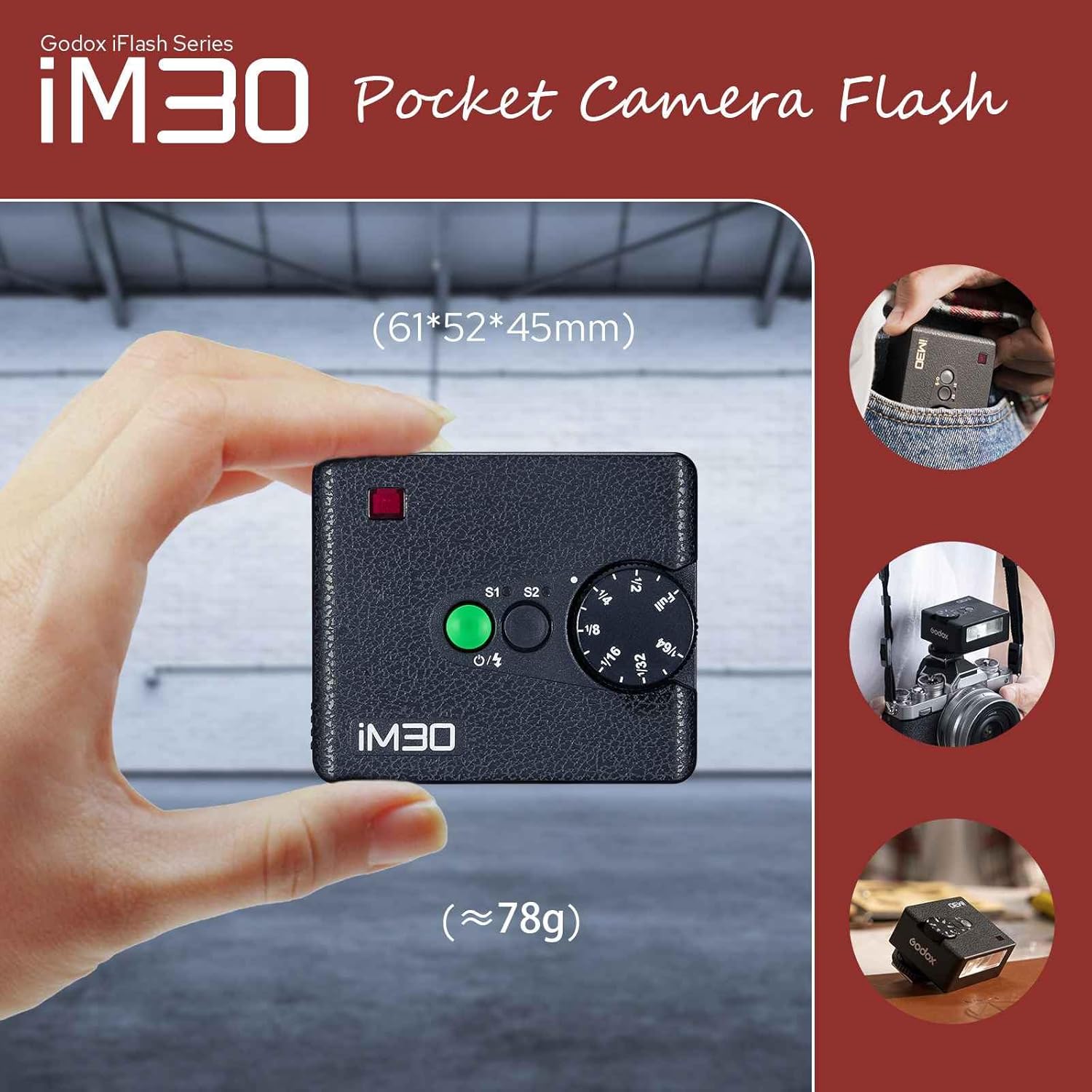 Godox iM30 Mini Camera Flash GN15 Optical Control for Canon Sony Fuji Nikon
