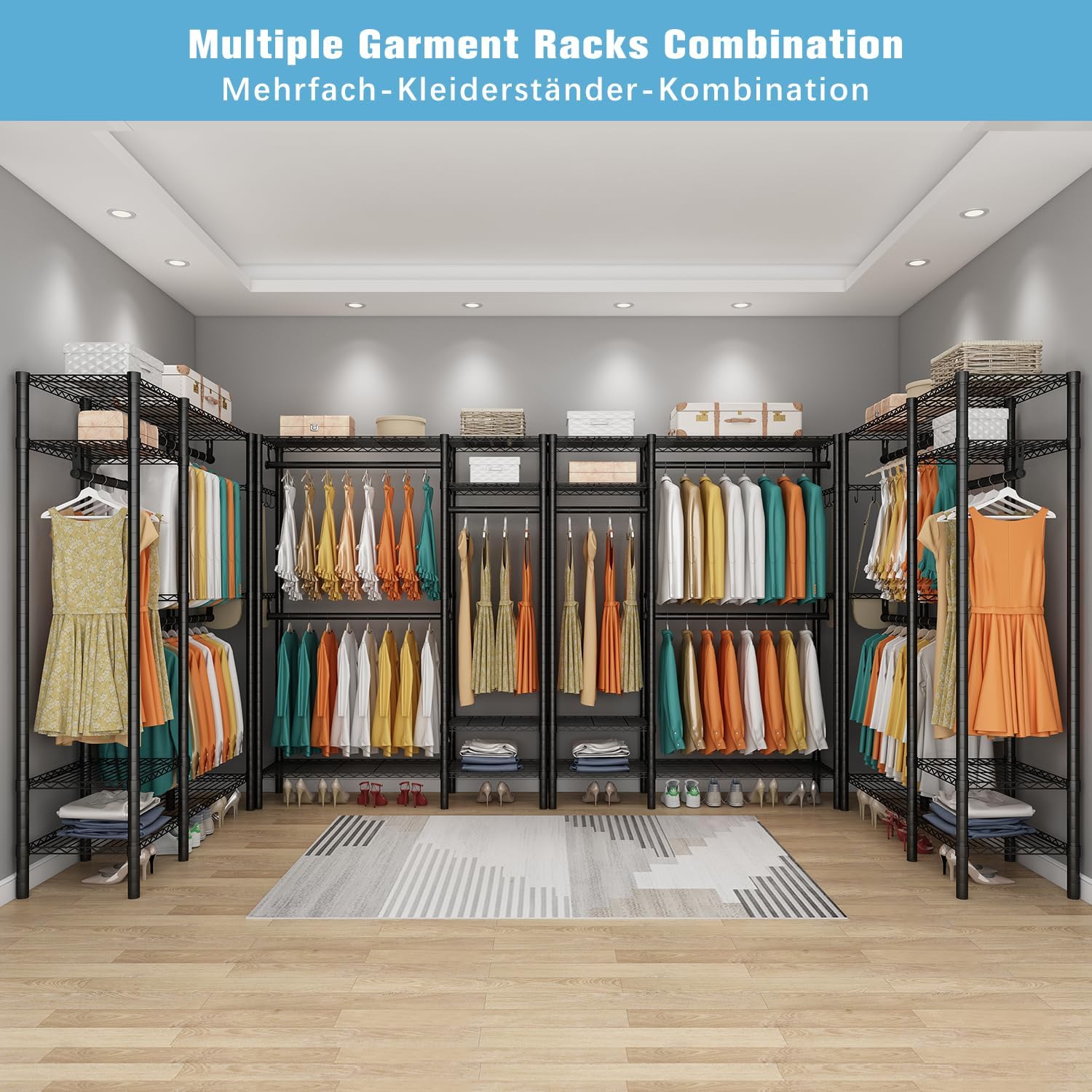 Clothes Rack Heavy Duty 3 Rods 4 Shelves Adjustable Metal Organizer KZOBYD