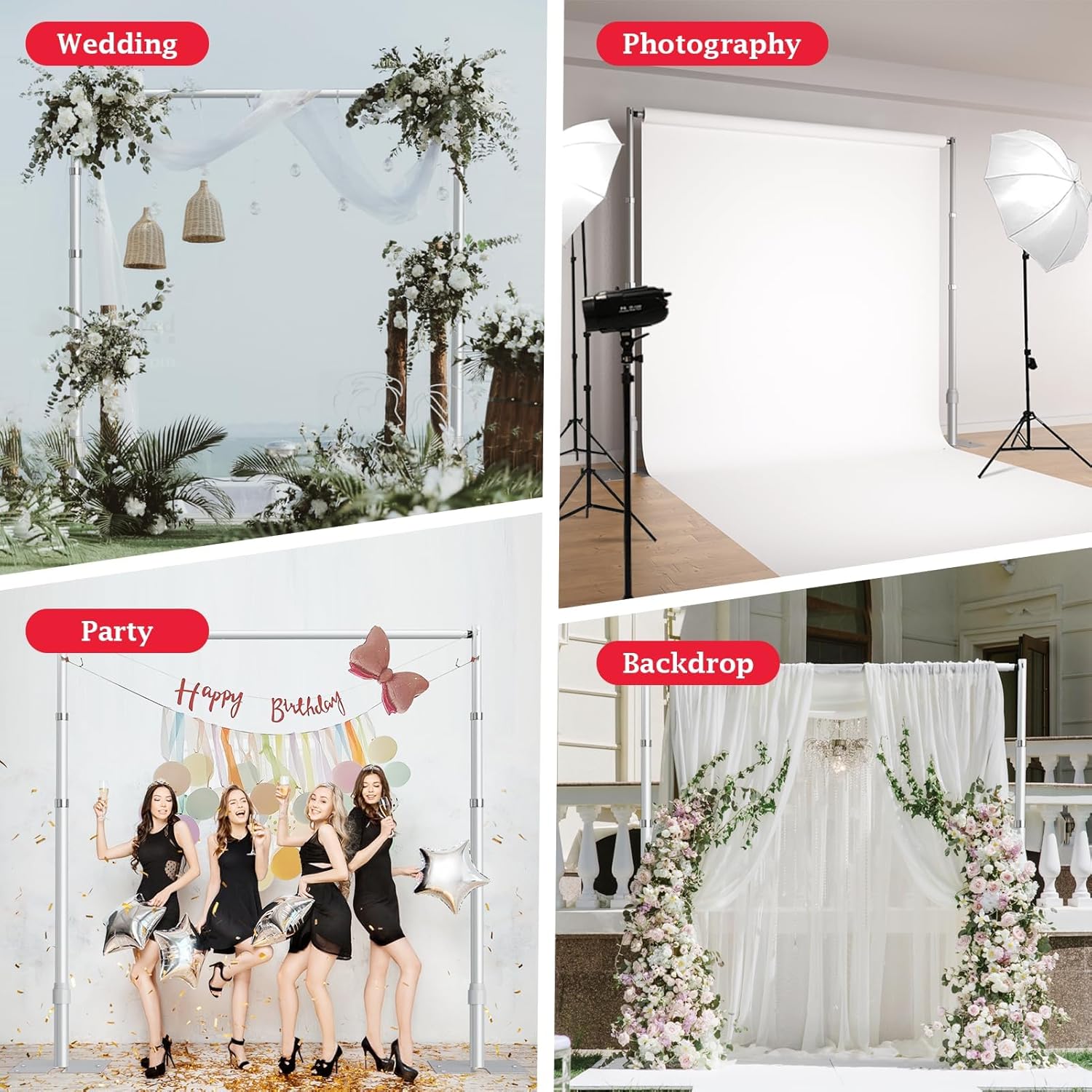 EMART 3x3m Pipe & Drape Backdrop Stand – Heavy Duty Frame for Events, Silver