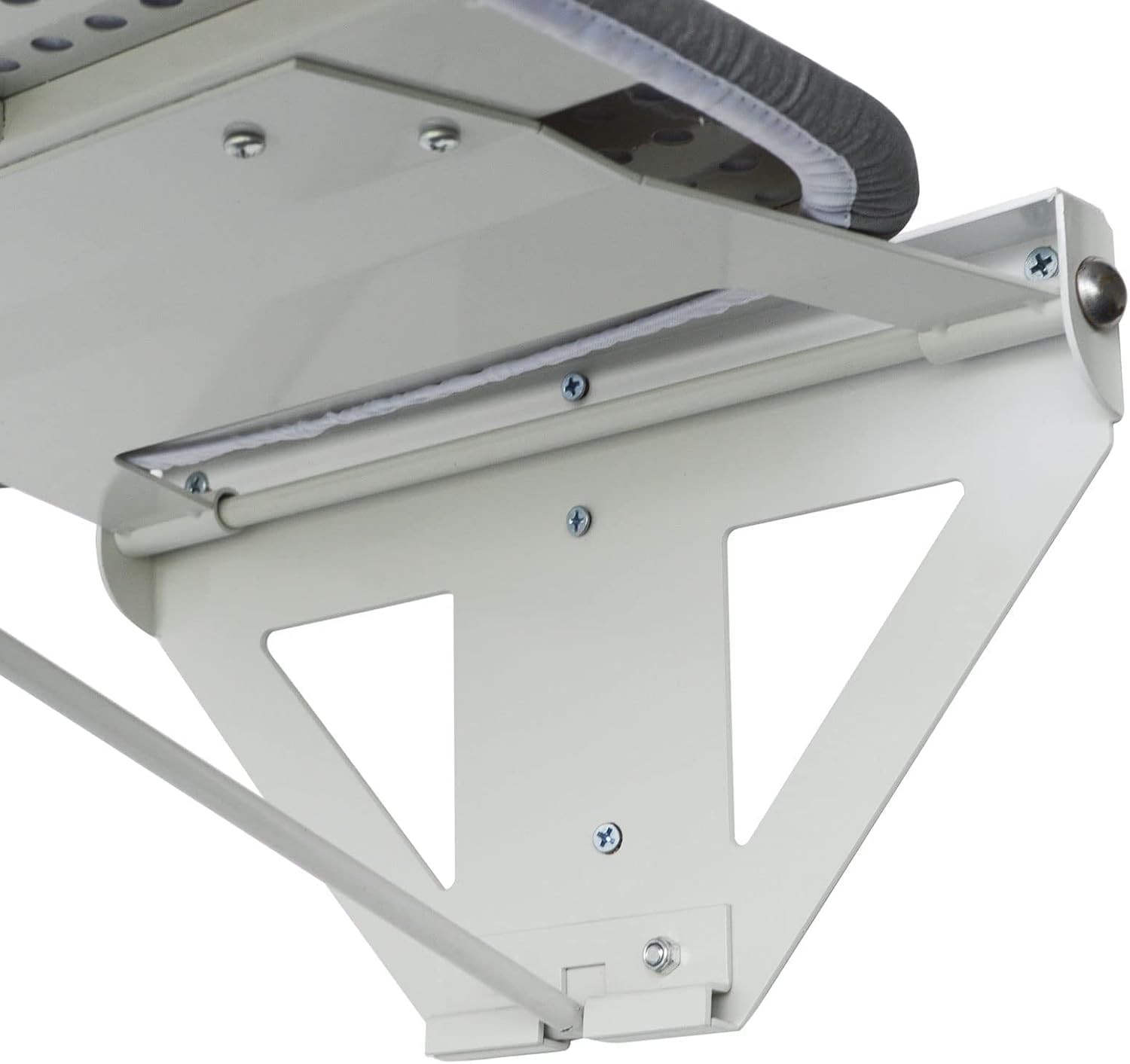 Ceiling-mounted light fixture with a white finish on a white background