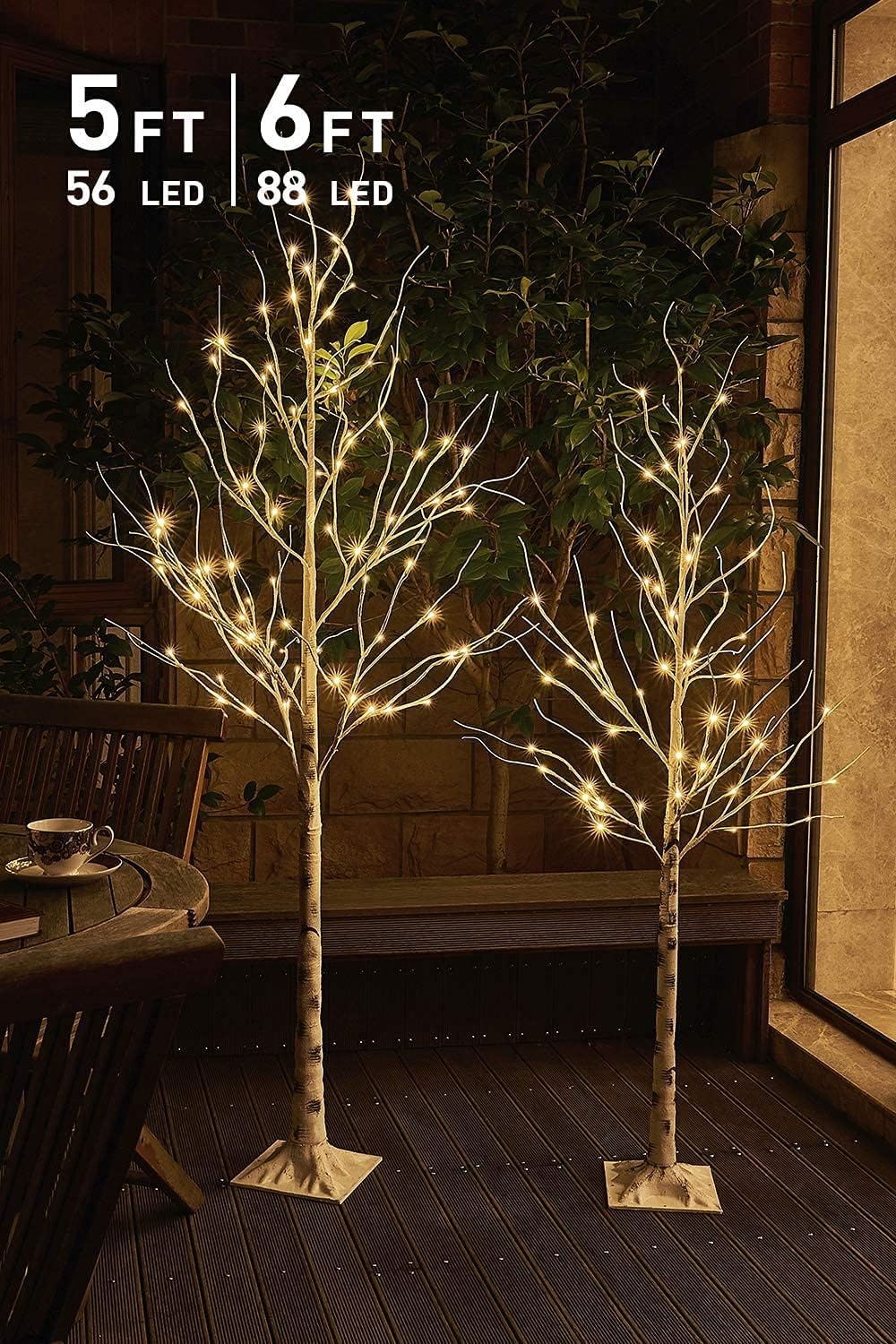 EAMBRITE White Christmas Twig Trees Set 6FT, 5FT - Warm White LEDs, Timer