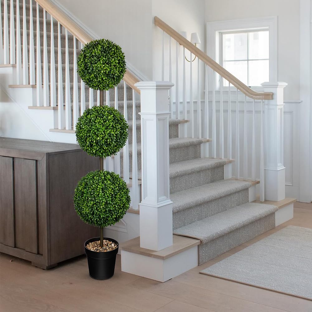 Artificial Topiary Tree Outdoor 4FT Fake Plant Ball Pot Indoor Decor Hollyone