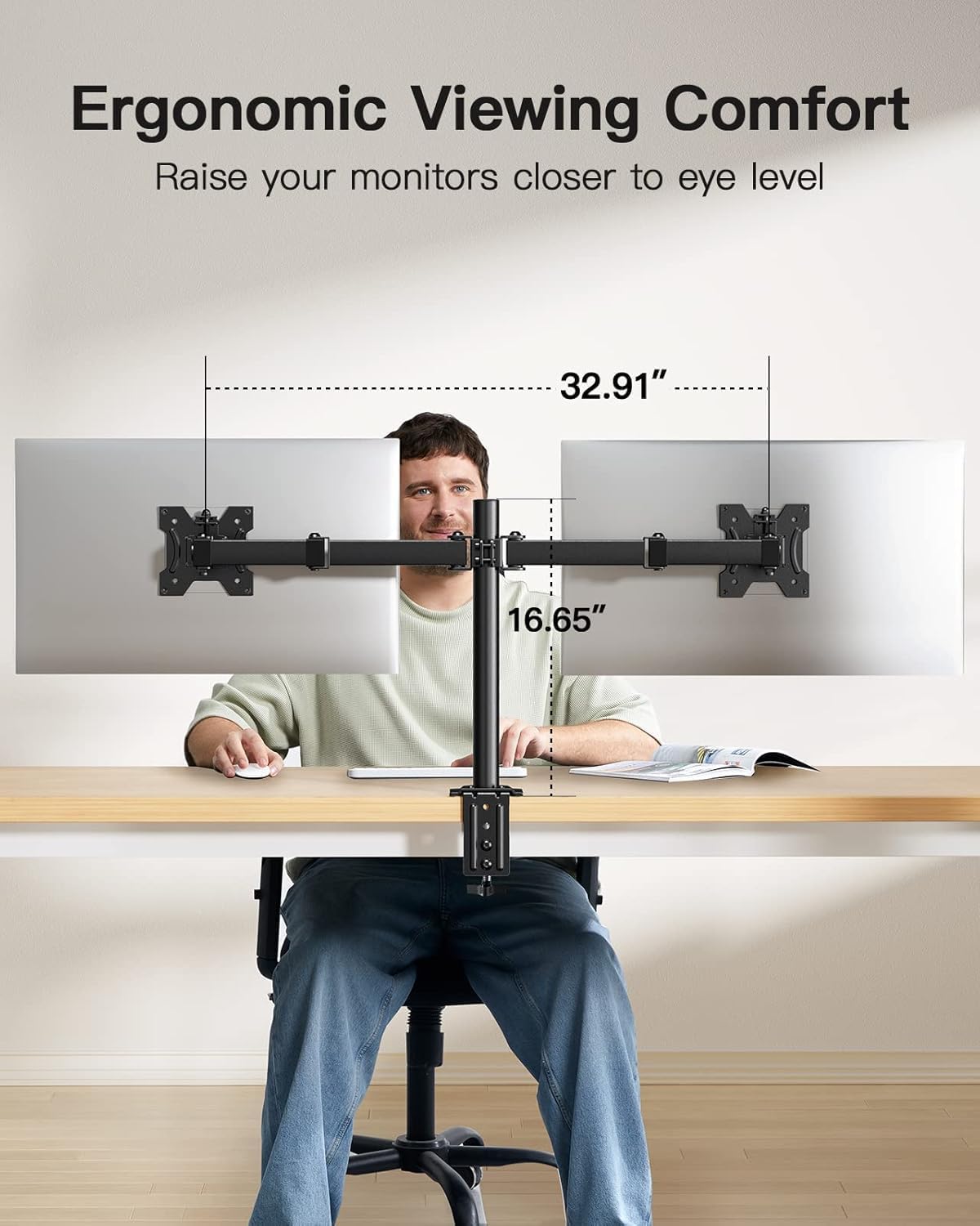 HUANUO Dual Monitor Stand 13–30", Adjustable Arms, VESA 75/100