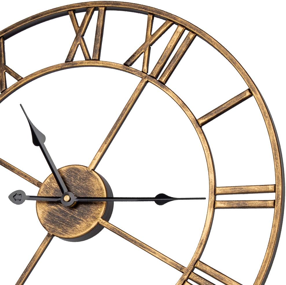 Silent Wall Clock Vintage Metal Skeleton Roman Numerals Farmhouse ARVINKEY