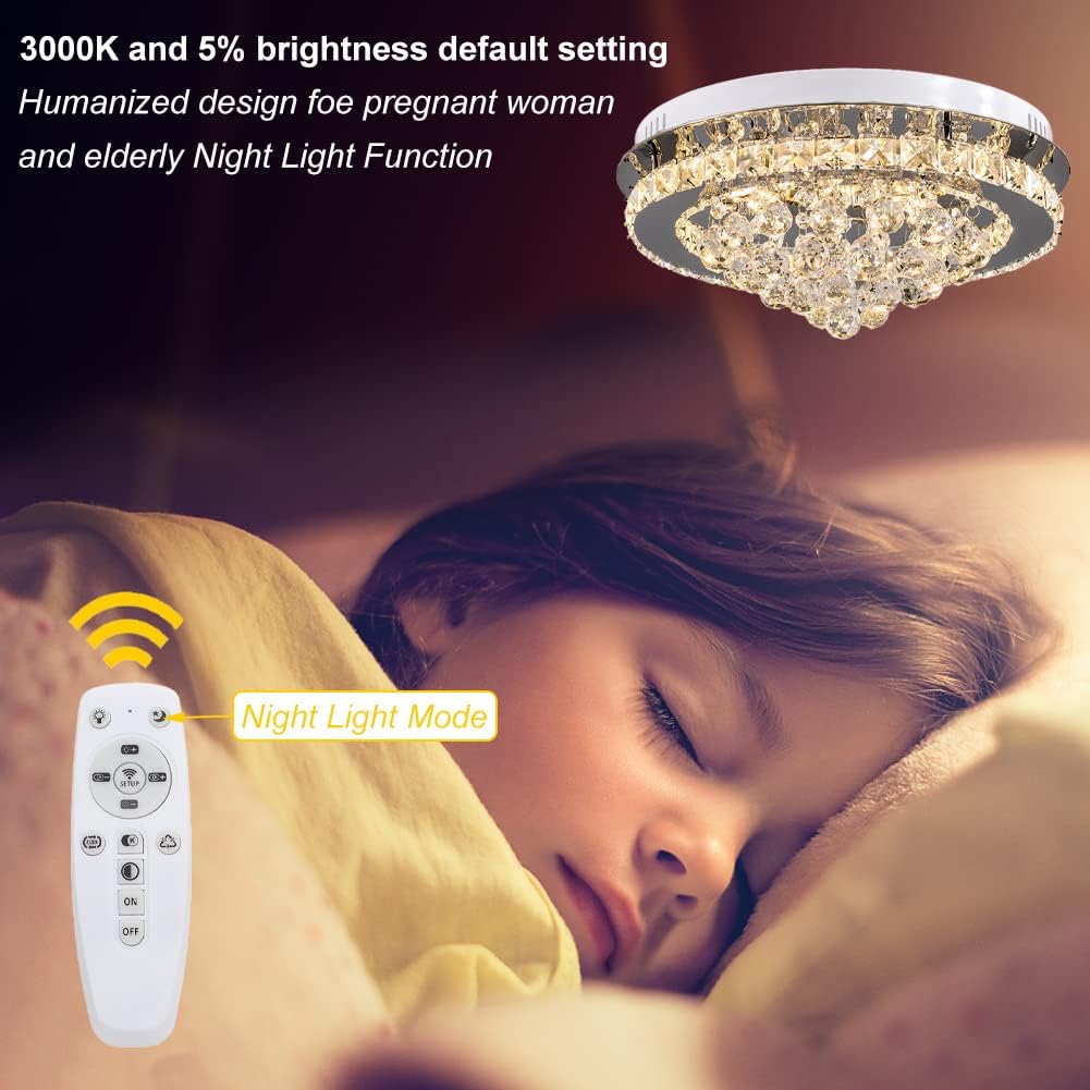 36W Dimmable Crystal LED Ceiling Light 40cm with Remote, 3000K-6000K