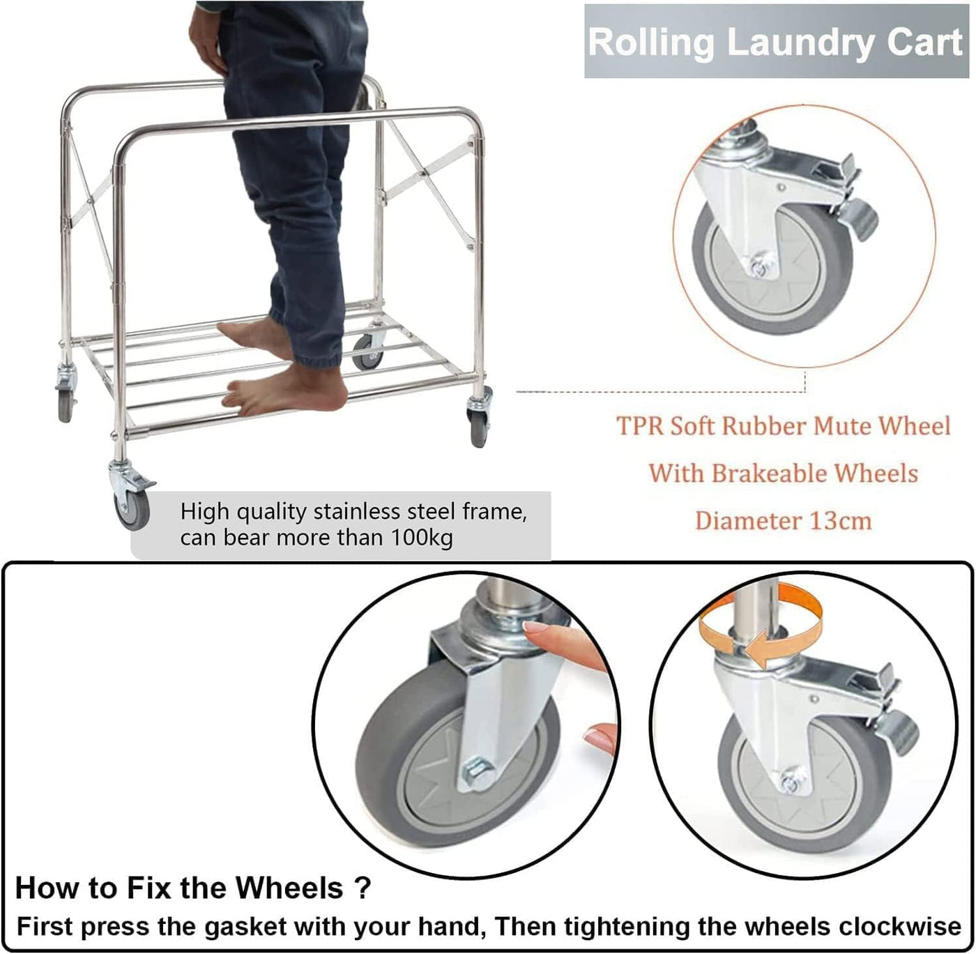 Large Folding Laundry Trolley 350L Heavy Duty Cart on Wheels Nisorpa