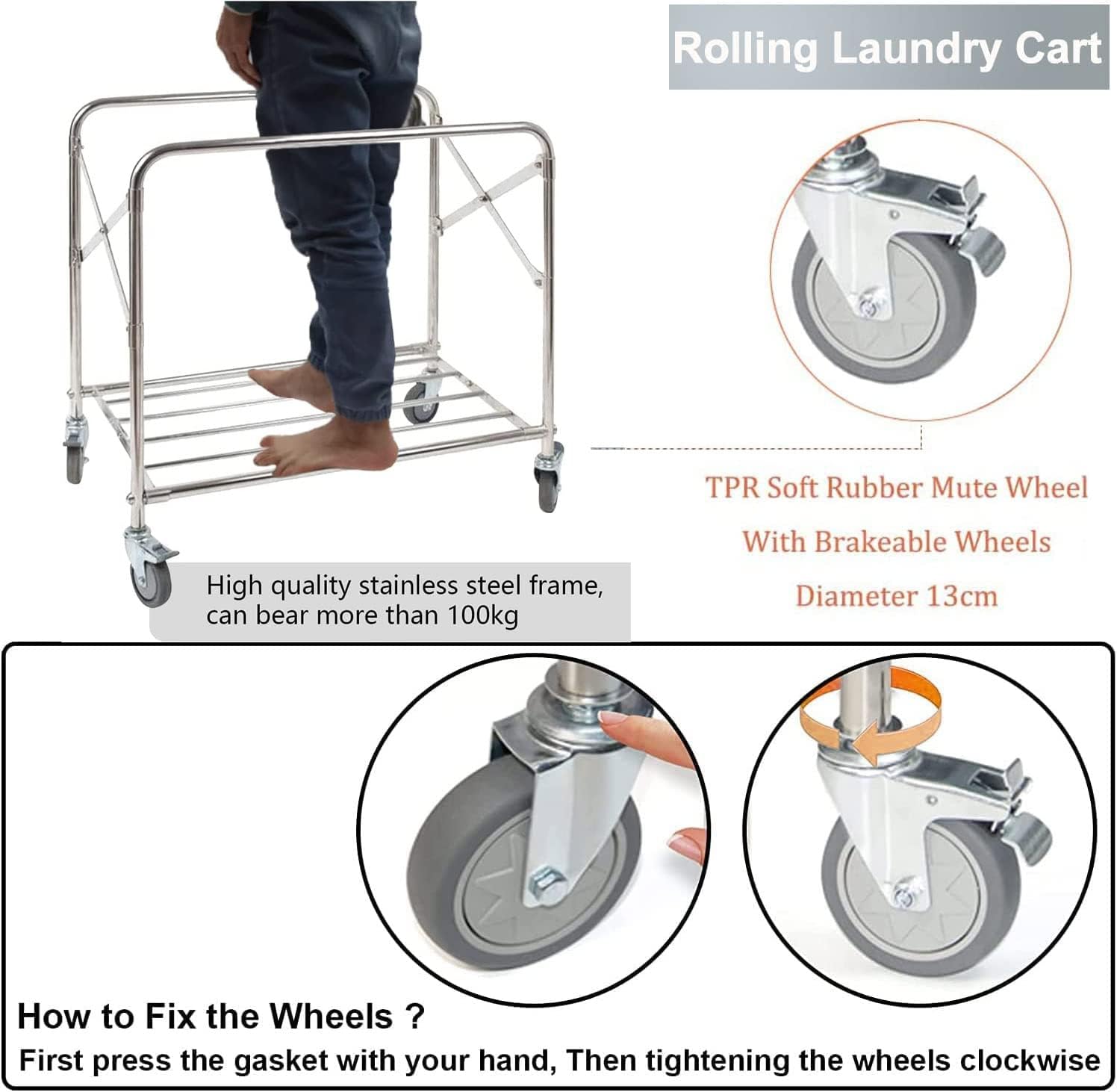 Large Folding Laundry Trolley 350L Heavy Duty Cart on Wheels Nisorpa