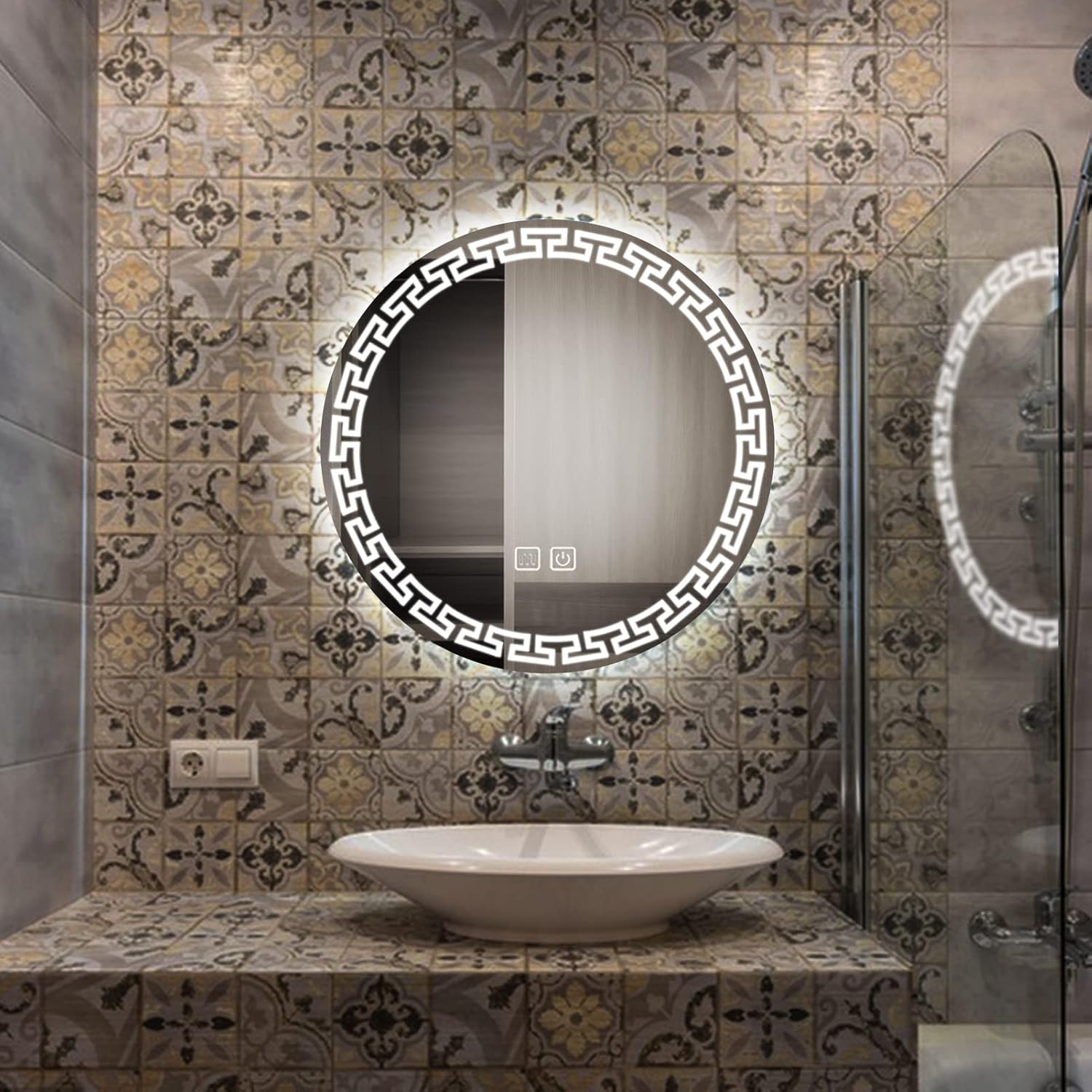 YOSHOOT 700mm Round LED Bathroom Mirror, Wall-Mounted, 3-Color Dimmable Anti-Fog
