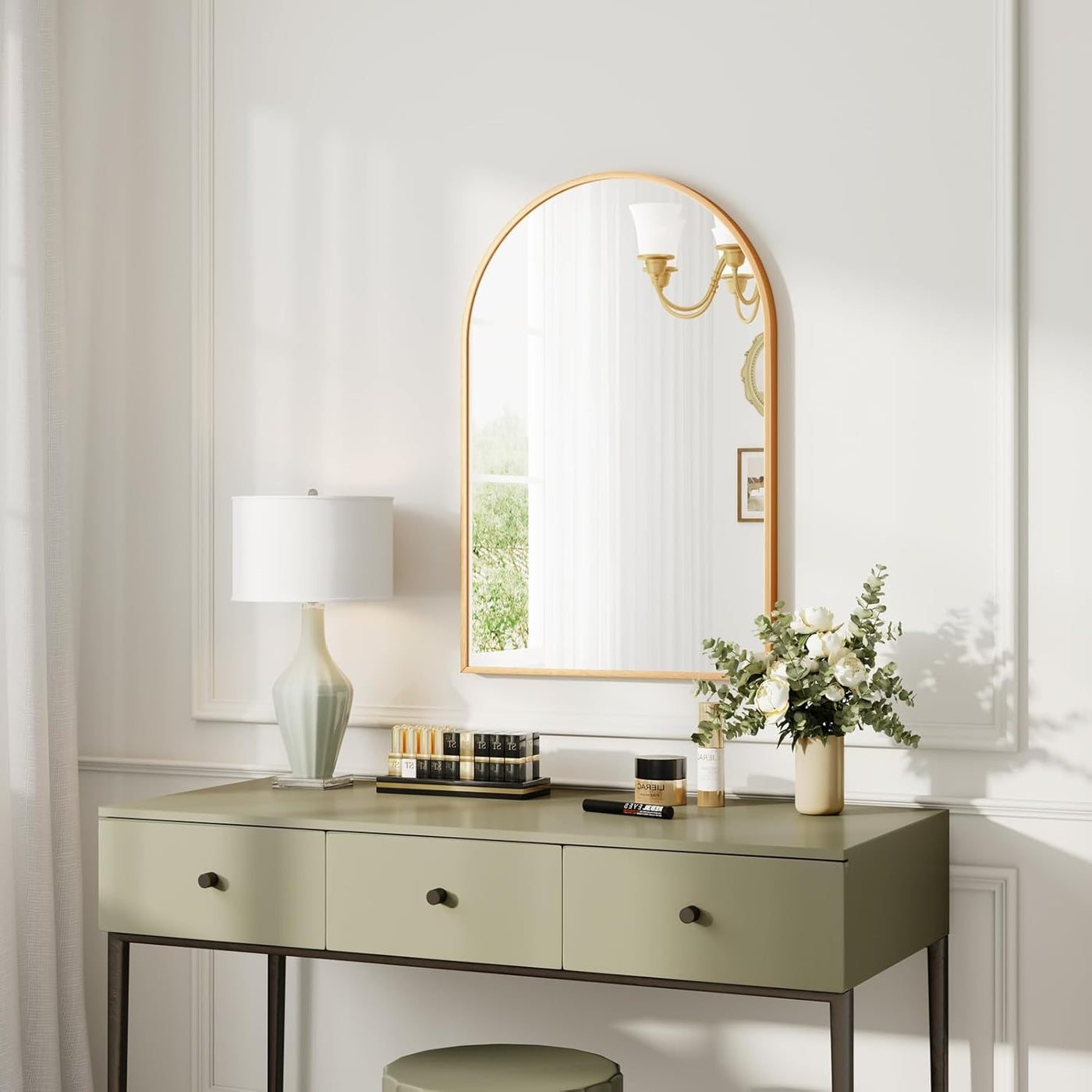 Arched Wall Mirror Gold 50x75cm Wall Mounted Leaning Bathroom Dripex