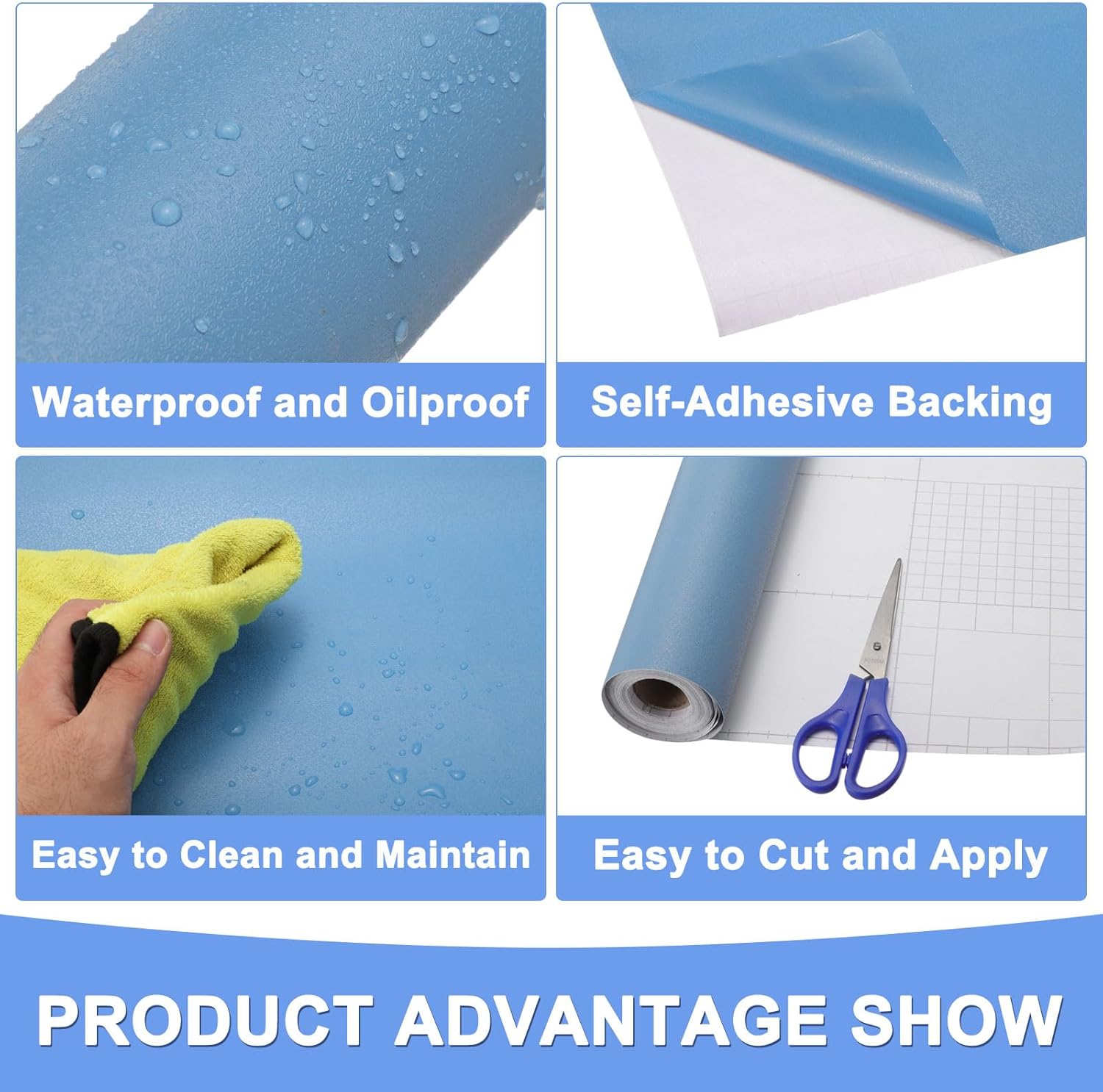 Light Blue Frosted Contact Paper 47x394in Peel Stick Waterproof PVC