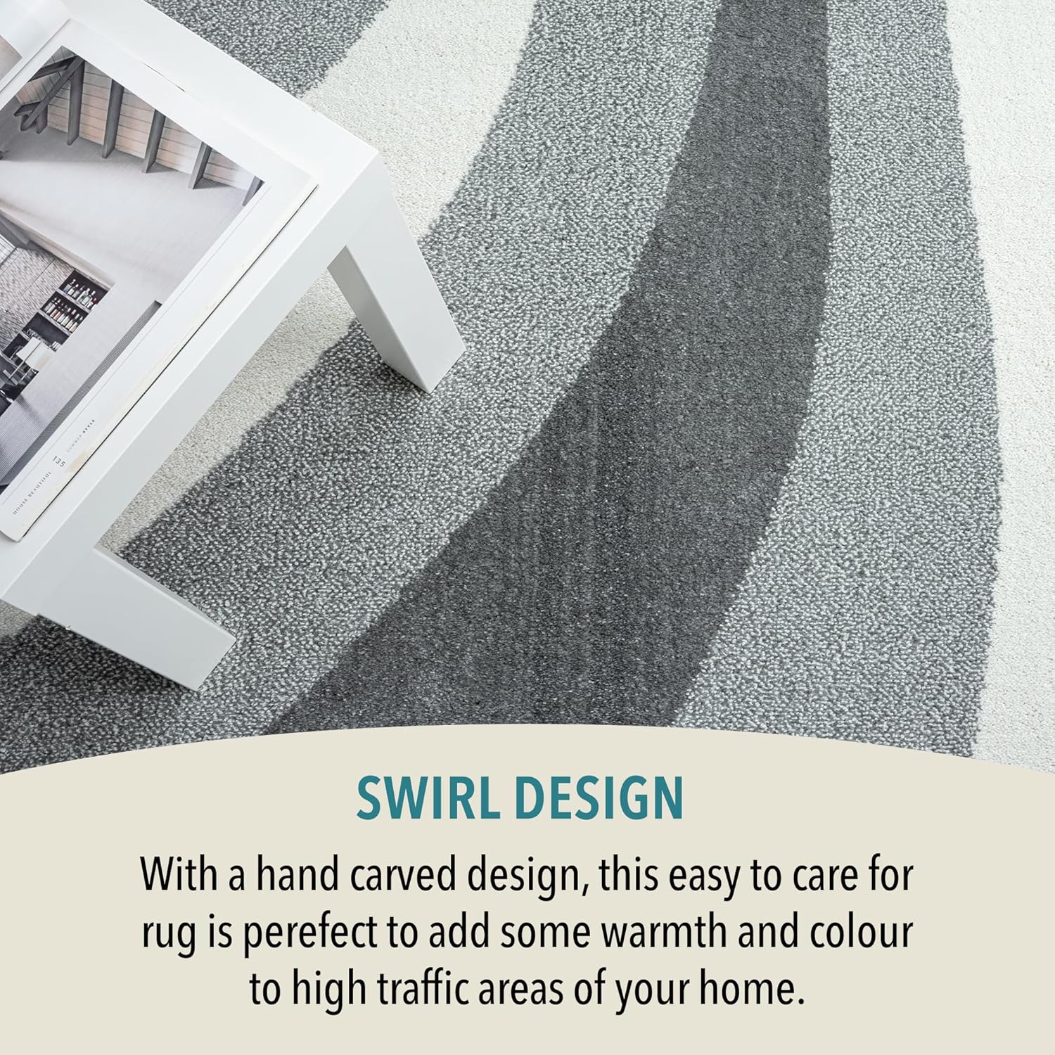 Swirl Medium Area Rug 160x230cm, Vibrant Short Pile, High-Traffic, Natural