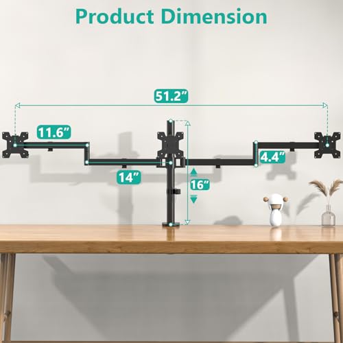 Triple Monitor Mount 13-27 Inch Adjustable Desk Stand VESA 100 Black WALI