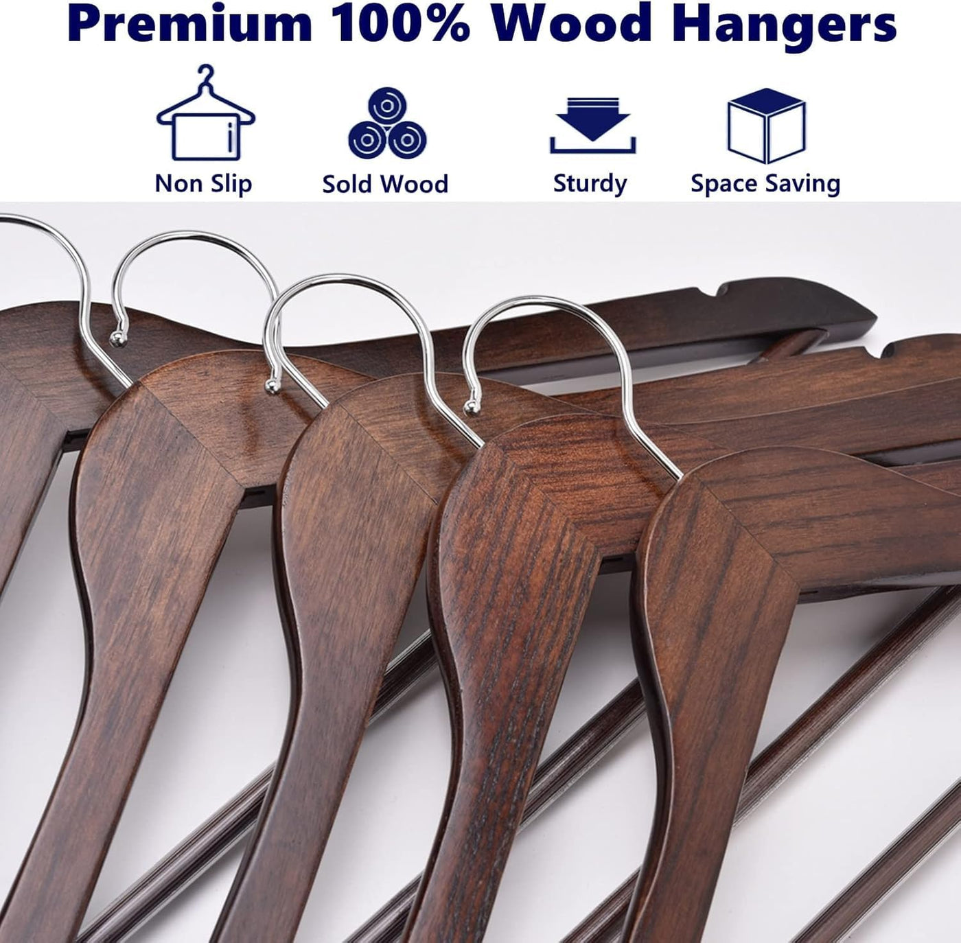 Wooden Coat Hangers 44.5cm Space Saving Non Slip Bar Retro Brown Amber Home