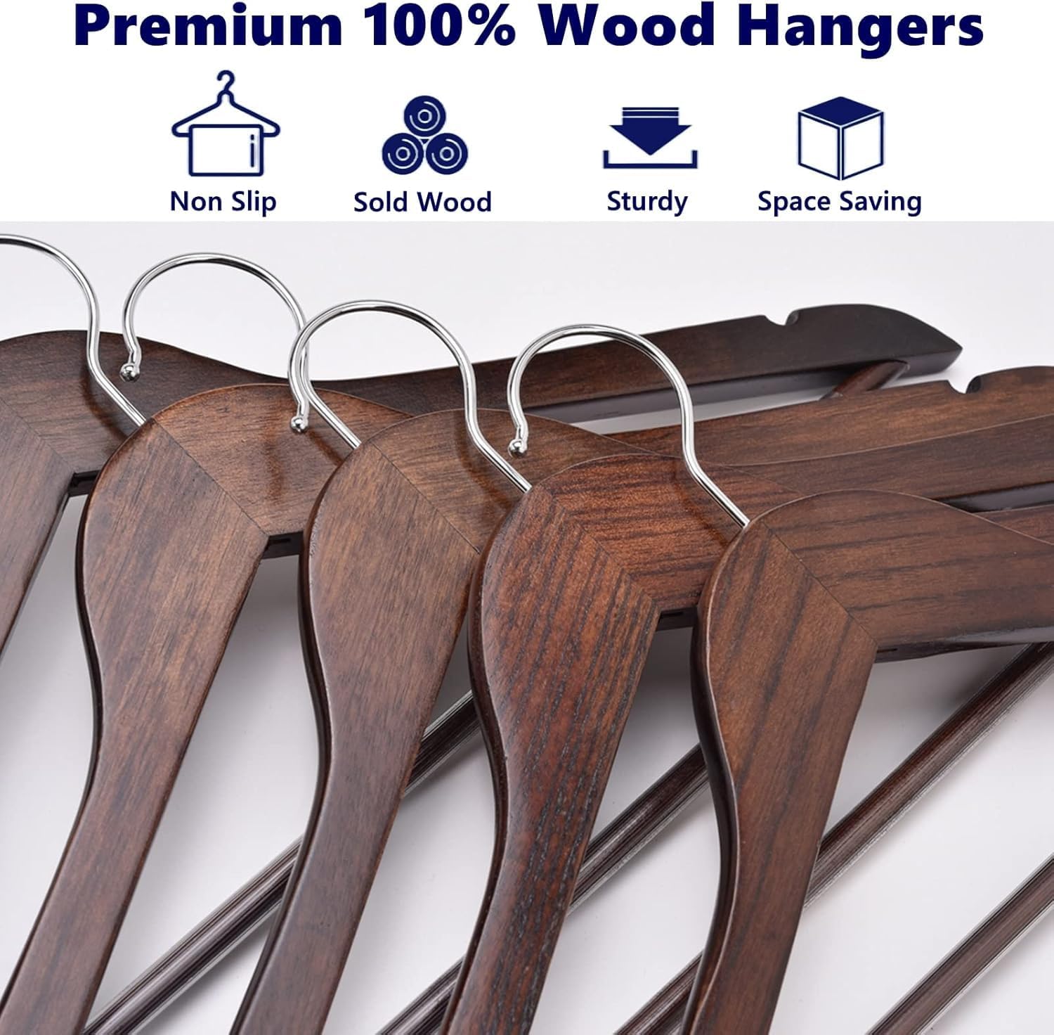 Wooden Coat Hangers 44.5cm Space Saving Non Slip Bar Retro Brown Amber Home