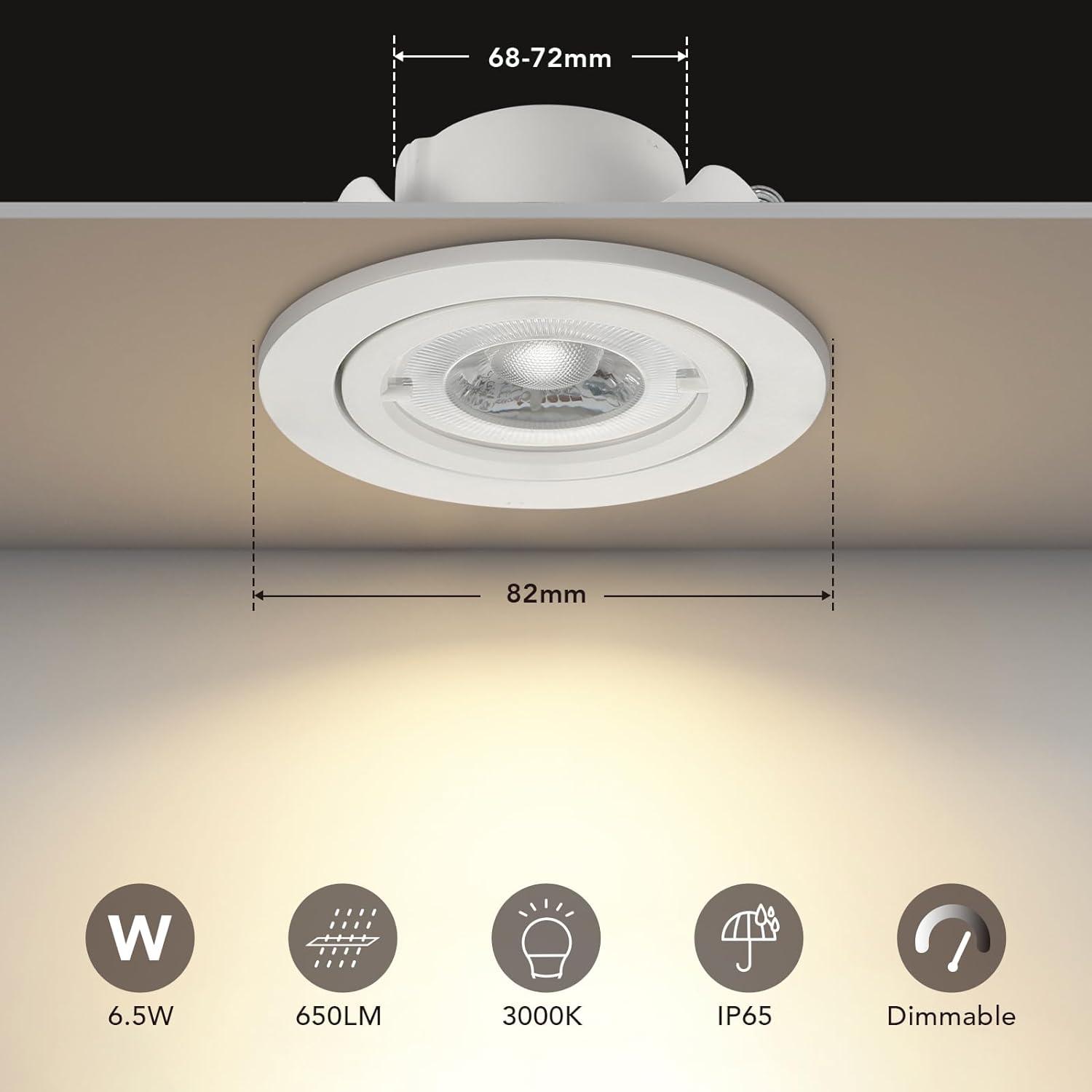 5pack LED Recessed Spotlight 6.5w 650lm 3000k Dimmable IP65 Ultra Flat - Massive Discounts