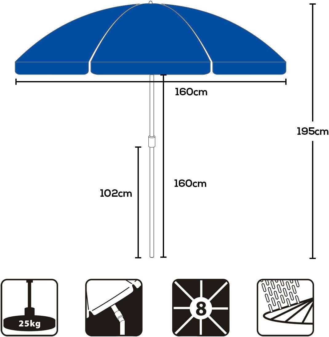 Sekey® 1.6m Tilting Beach Umbrella, UV20+ Sunscreen, Portable with Cover - Blue