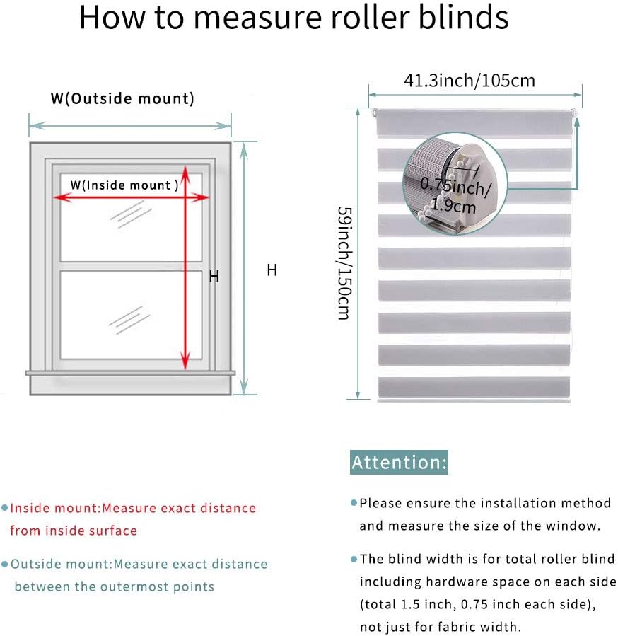 Zebra Roller Blind Day Night Easy Fix 105x150cm Grey Window Blind SMONTER