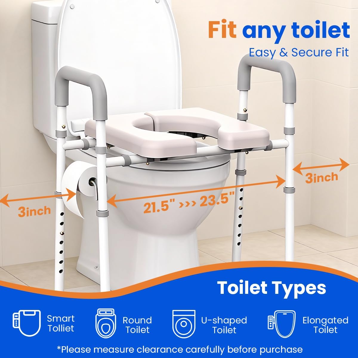 Raised Toilet Seat with Handles Toilet Riser Elderly Bathroom Support Agrish