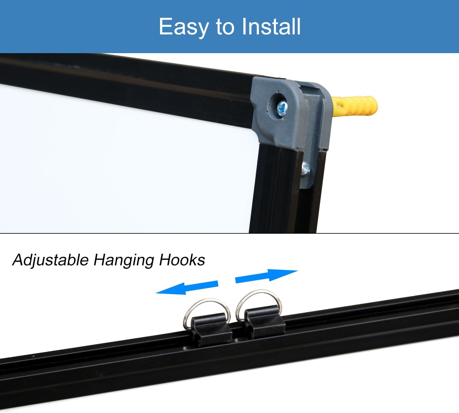 Magnetic Whiteboard 90x60cm Wall Mounted Dry Erase Board Black Frame XIWODE Steel