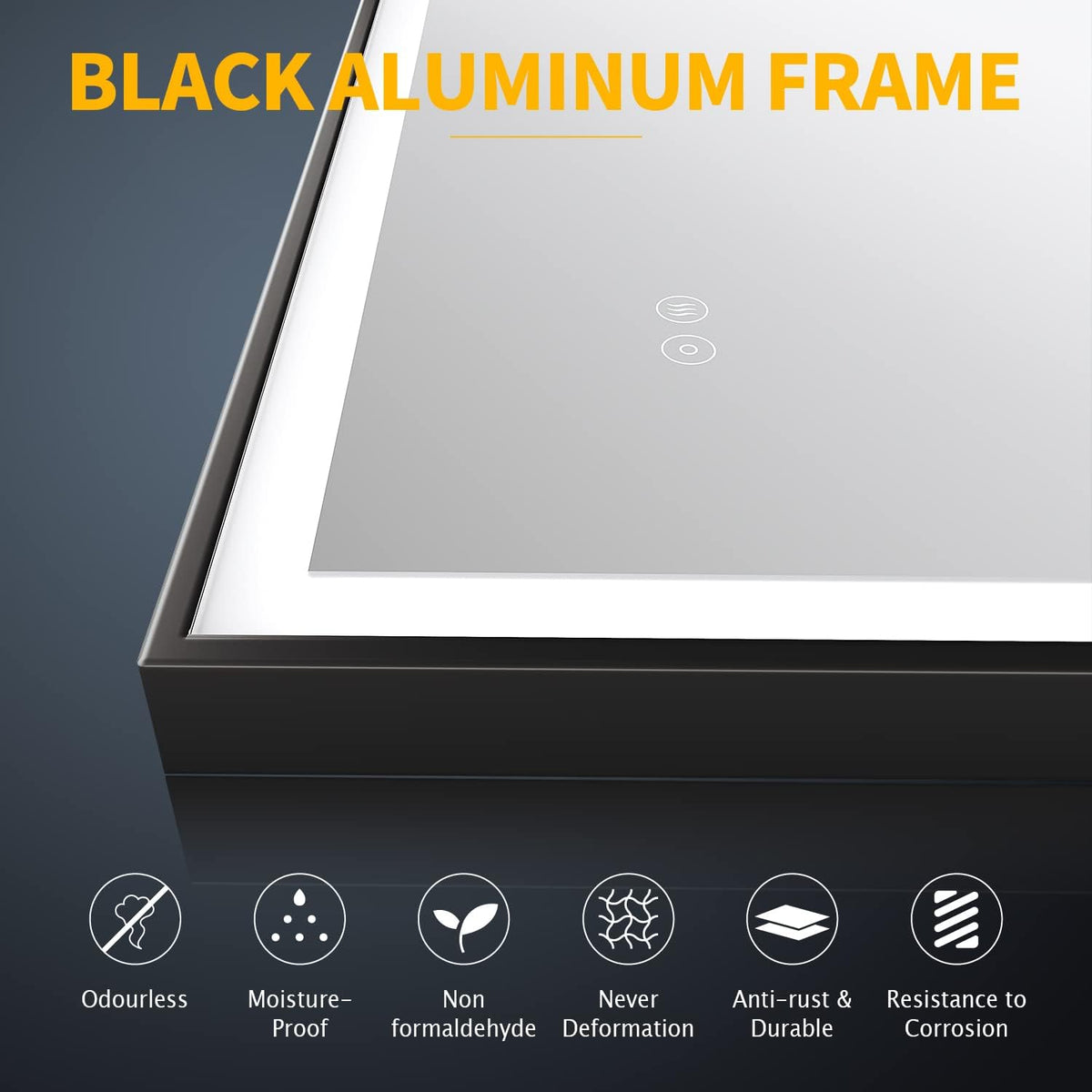 LED Bathroom Mirror 800x600mm Black Aluminium Frame Illuminated Vanity ELEGANT