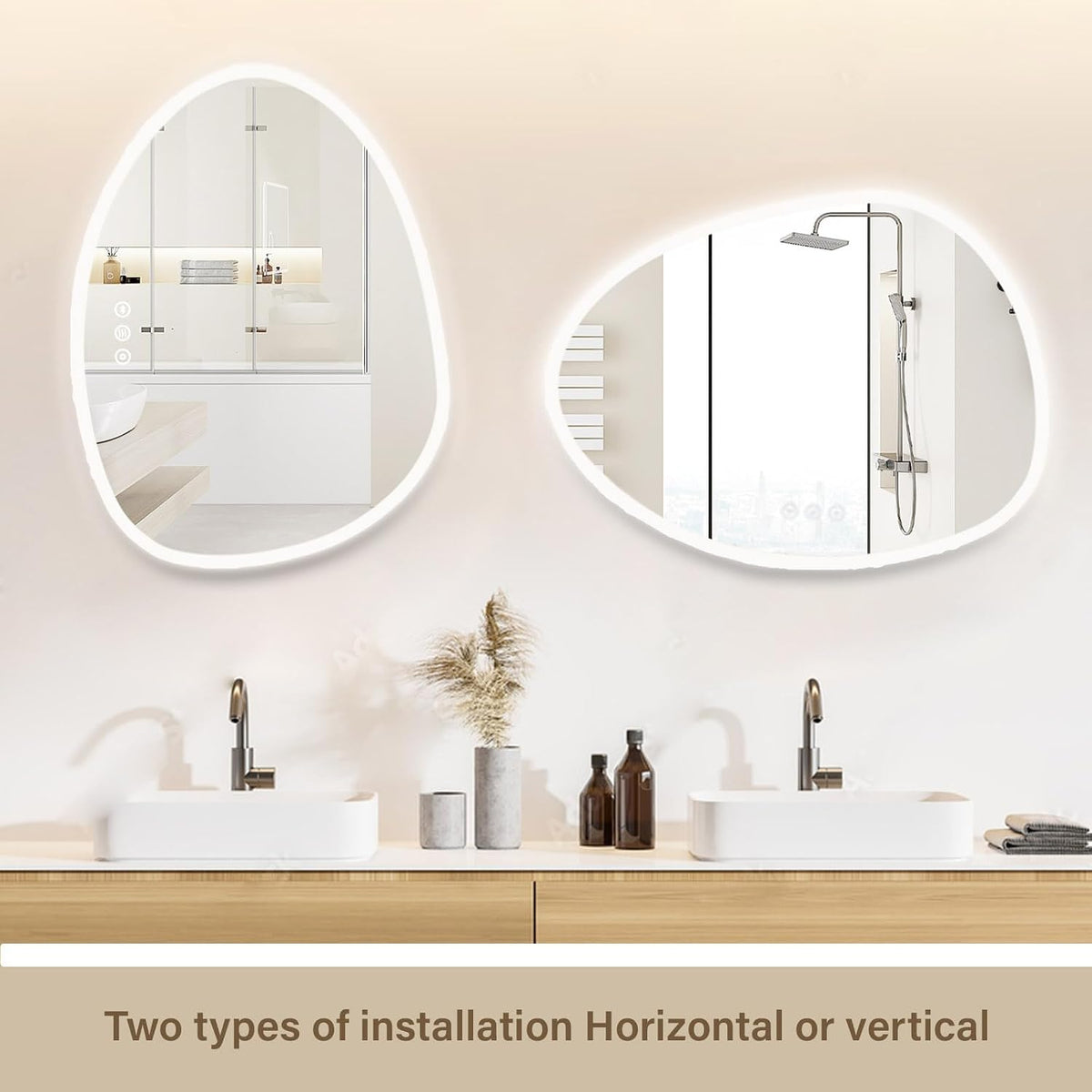 LED Bathroom Mirror 50x68cm Asymmetrical Dimmable Anti Fog Smart Vanity Wall
