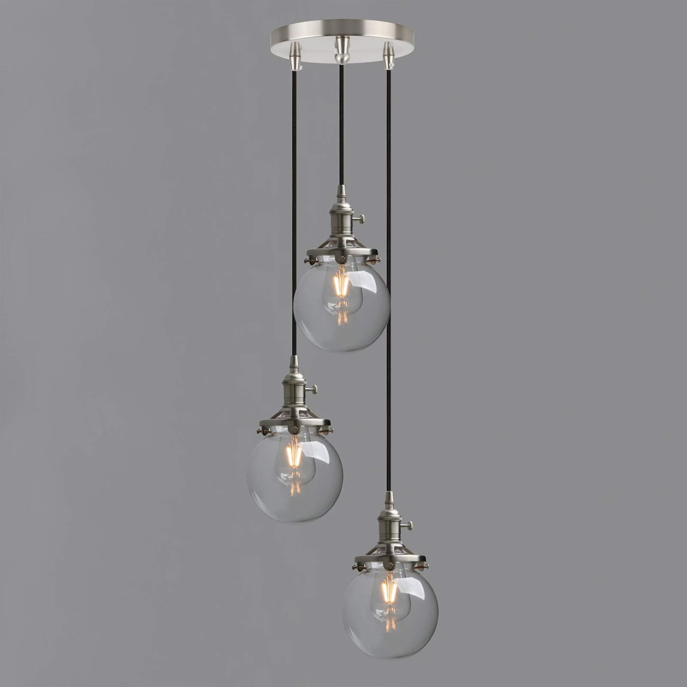 Phansthy Vintage Industrial Pendant 3-Light Chandelier, Globe Glass Shade E27