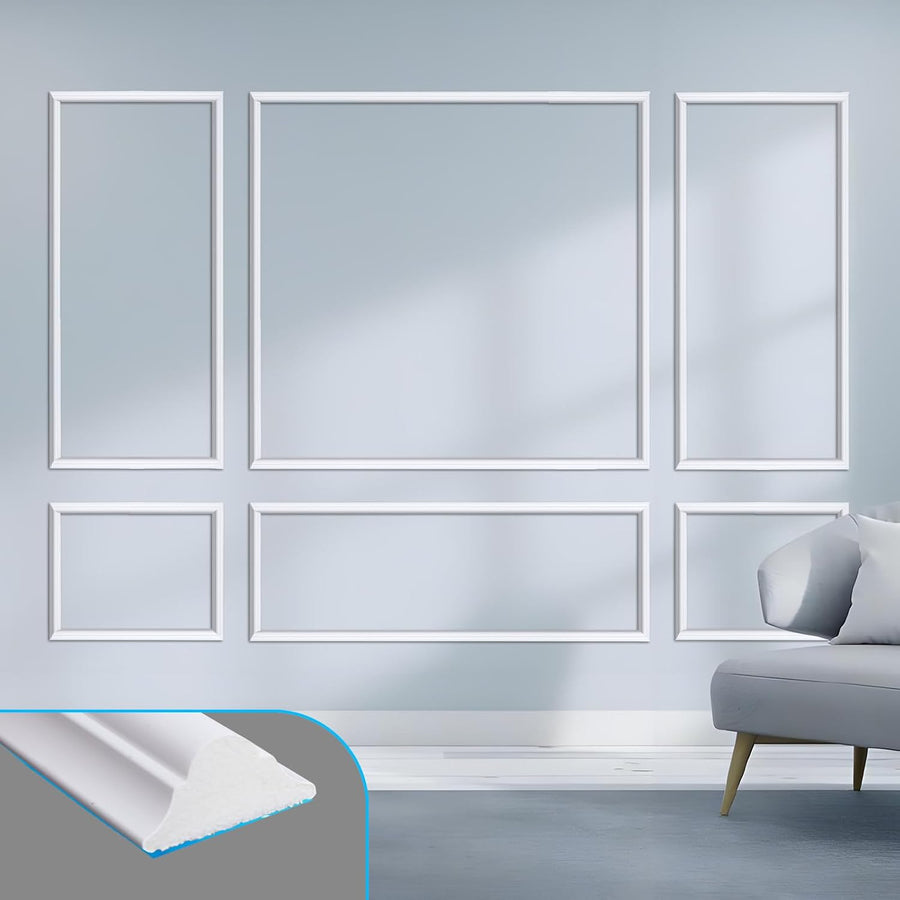 Wall Moulding Kit 6 Frames Self Adhesive Pre Cut 45 Degree White Panel Trim