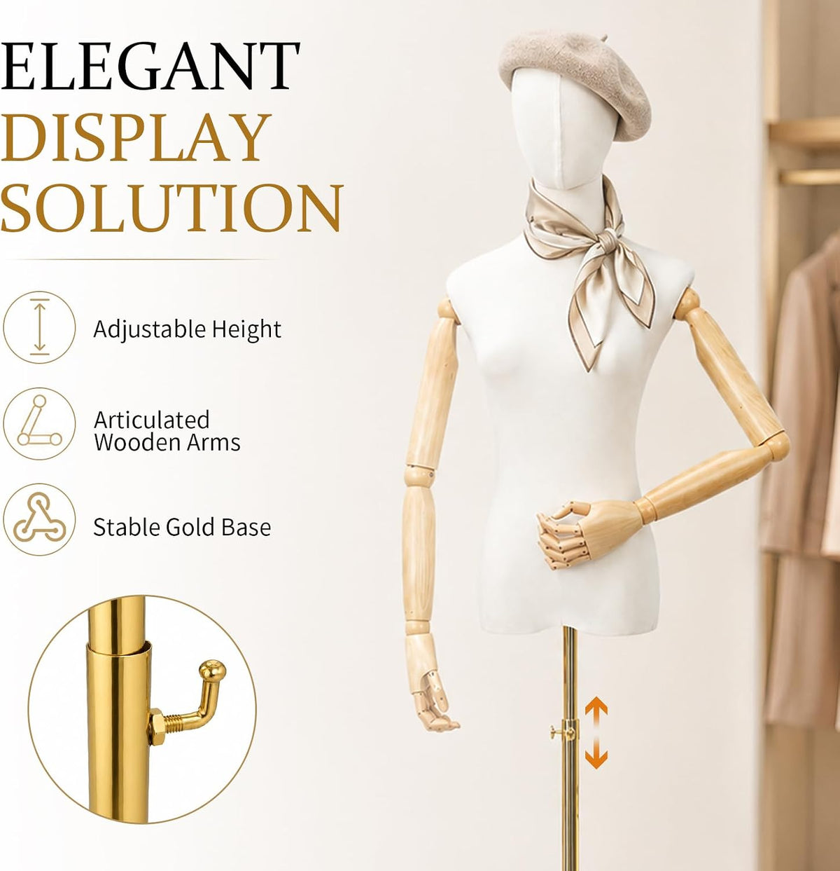 Female Mannequin Torso Dress Form Removable Head Adjustable 152-200cm Display