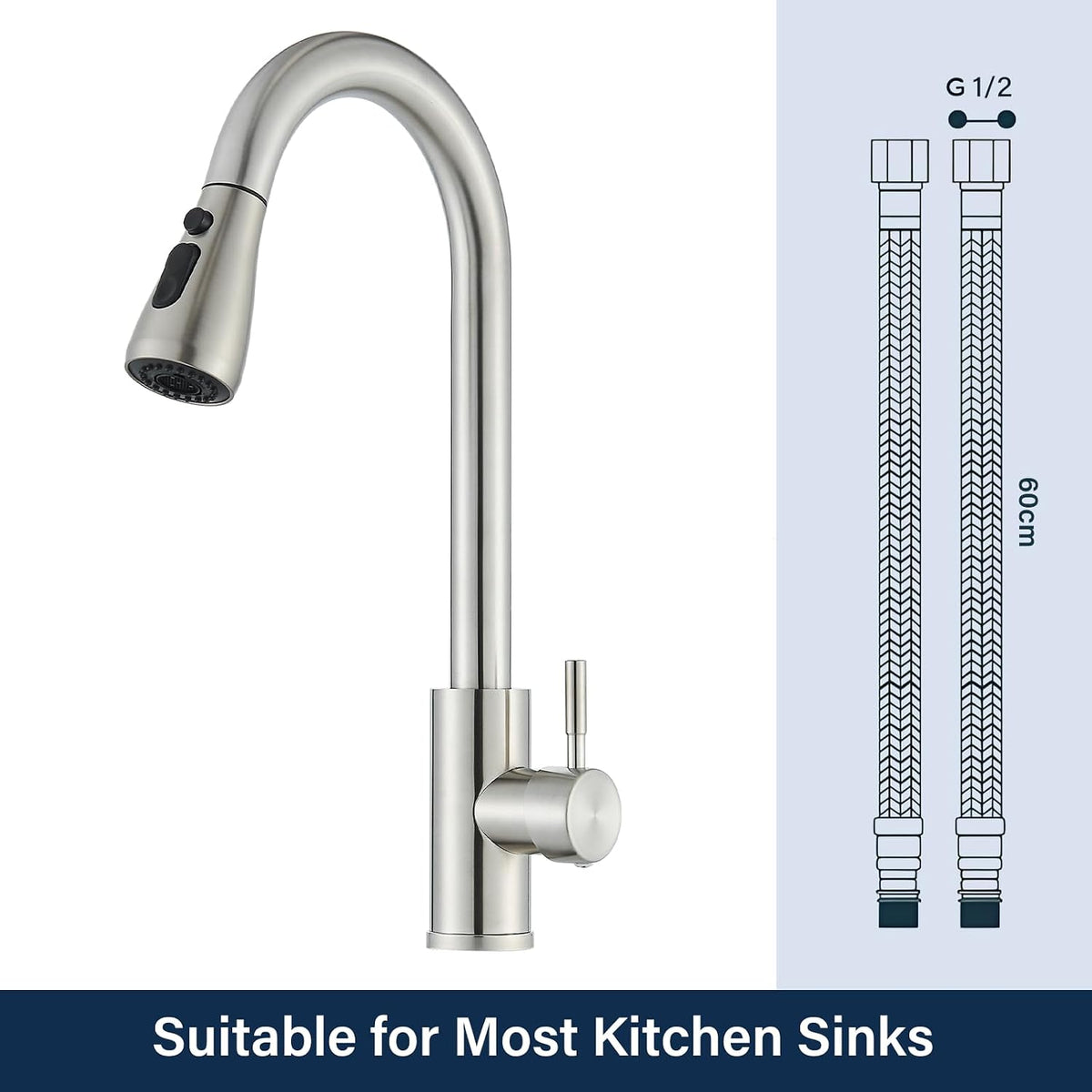 Kitchen Mixer Tap Pull Out Spray 3 Modes 360 Swivel Chrome Sink Faucet Single
