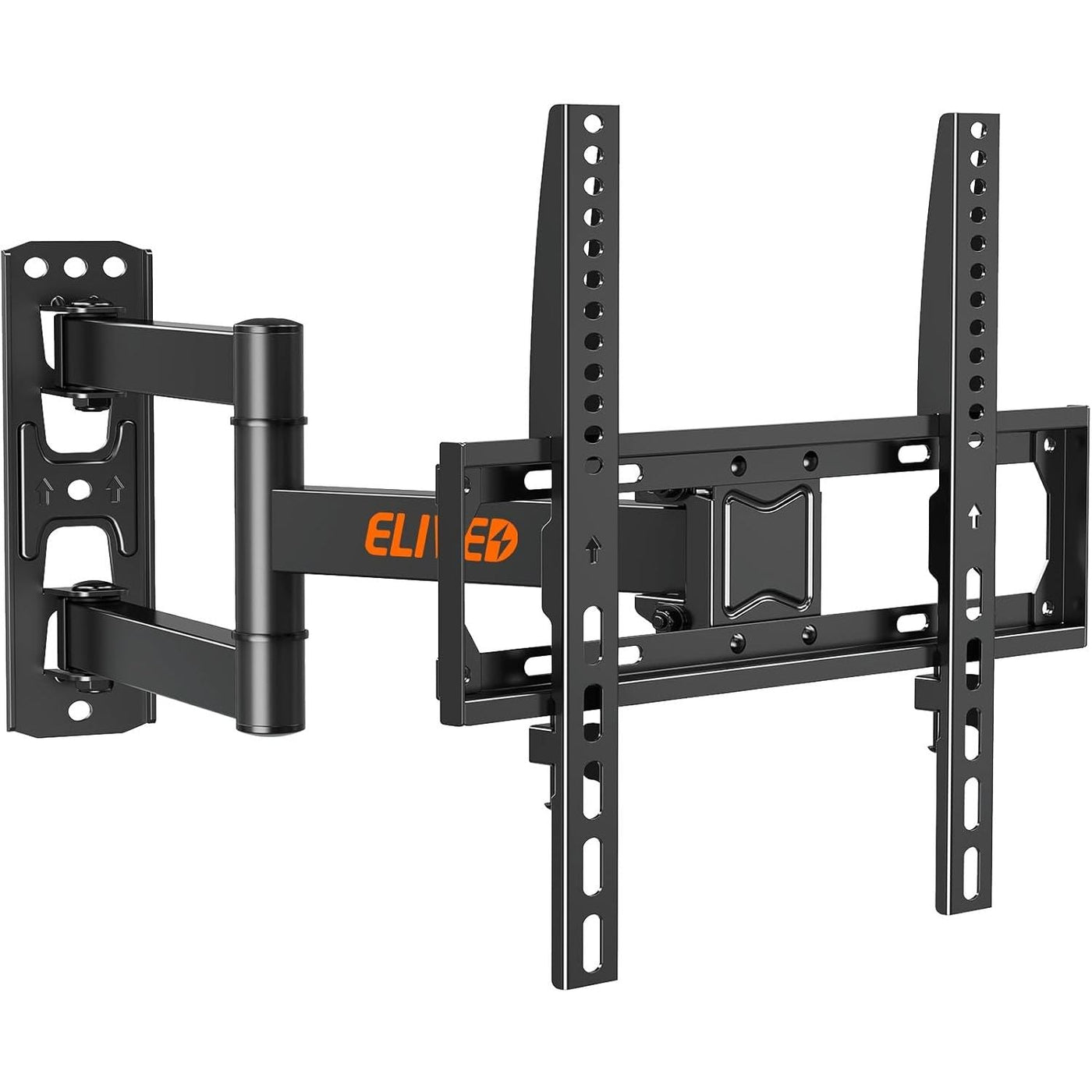 Full-motion TV wall mount with accessories on a white background
