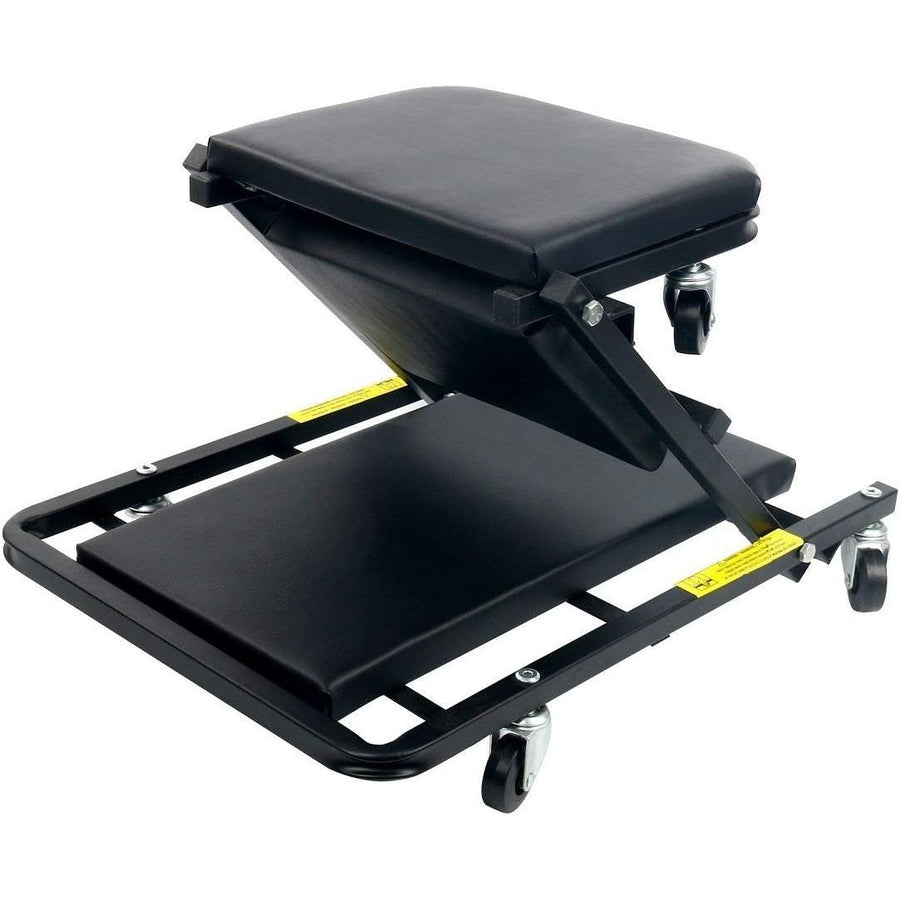 Black adjustable vehicle seat on a white background