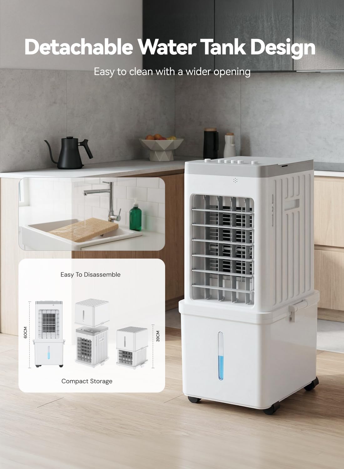 Portable Air Cooler 12L 3 in 1 70W 3 Speed 60° Oscillation Quiet Cooling Fan